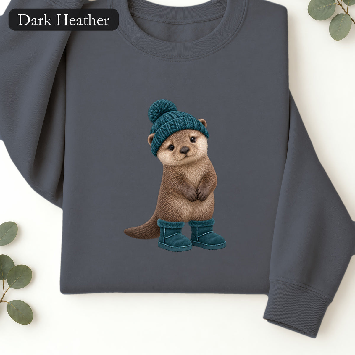 Otter in Knit Beanie and Boots Sweatshirt | Cute Winter Animal Crewneck