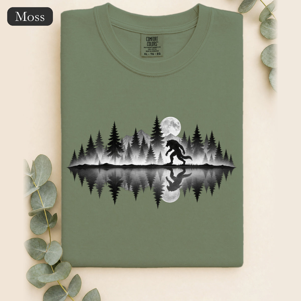 Werewolf Silhouette Moonlight Forest Shirt | Werewolf Lake Reflection