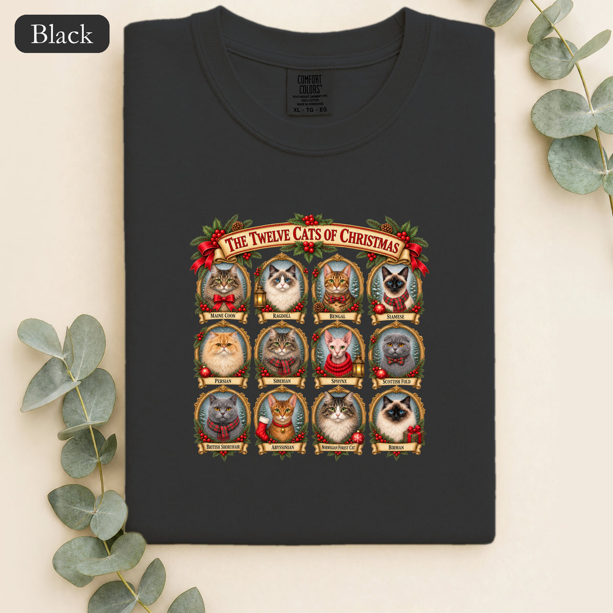 The Twelve Cats of Christmas shirt | holiday cat portrait collage