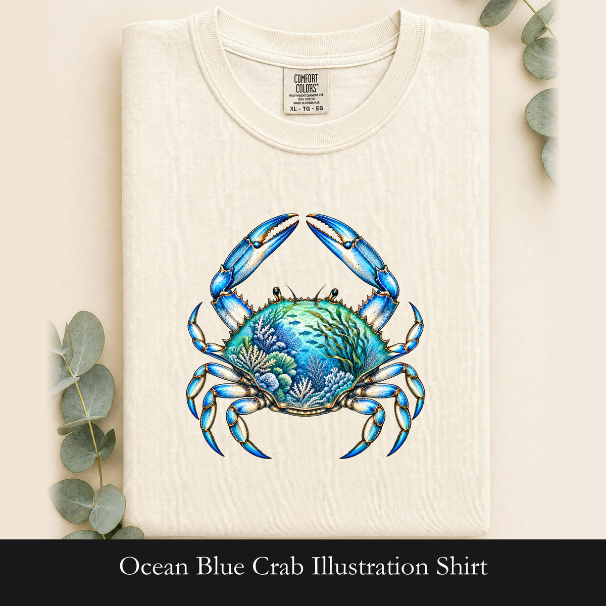 Ocean Blue Crab Illustration Shirt | Coastal Sea Life Tee