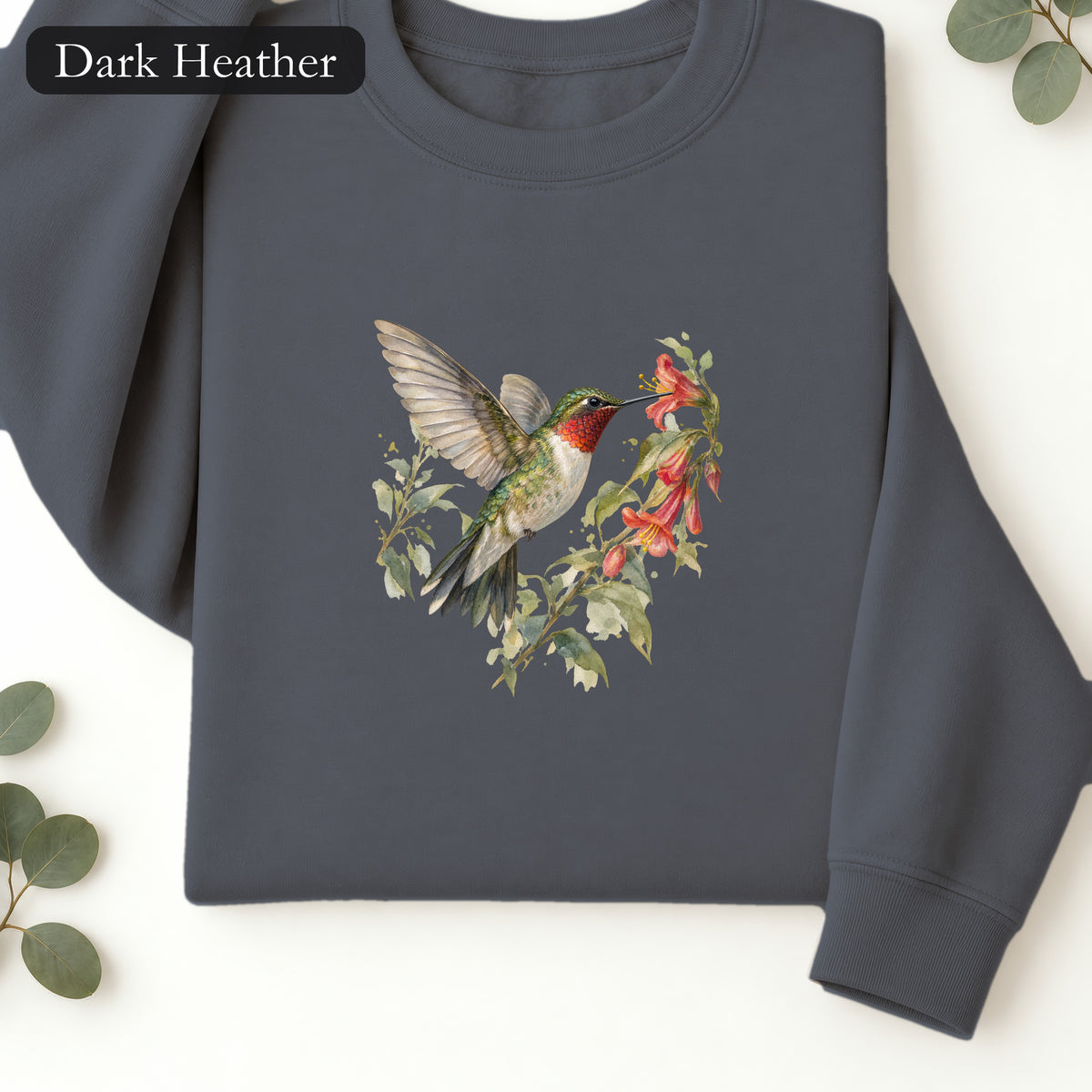 Rufous Hummingbird Floral Illustration Crewneck Sweatshirt | Bird Nature Tee