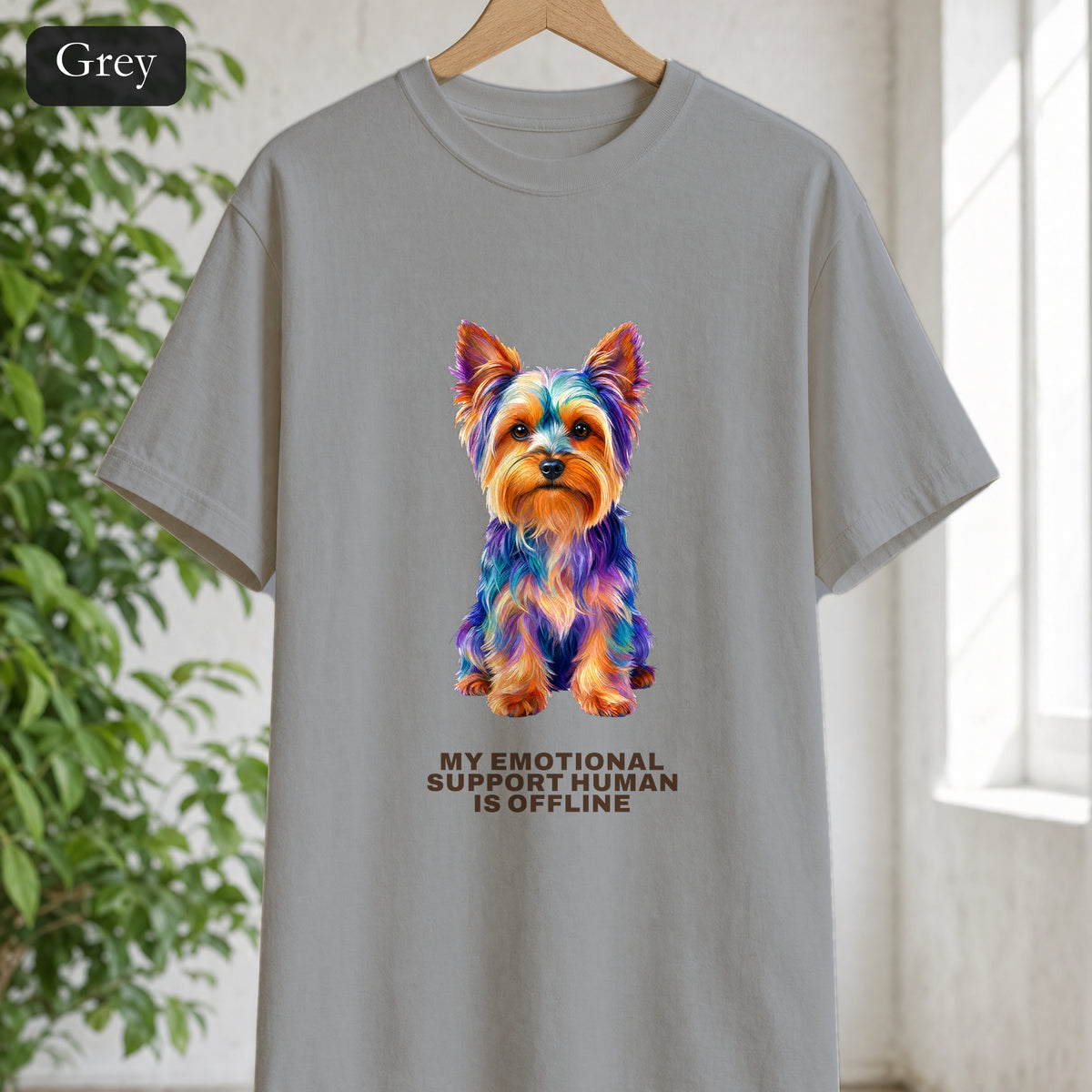 Yorkie Shirt, My Emotional Support Human Is Offline Tee, Funny Yorkshire Terrier Dog Mom Gift, Dog Lover Sweatshirt