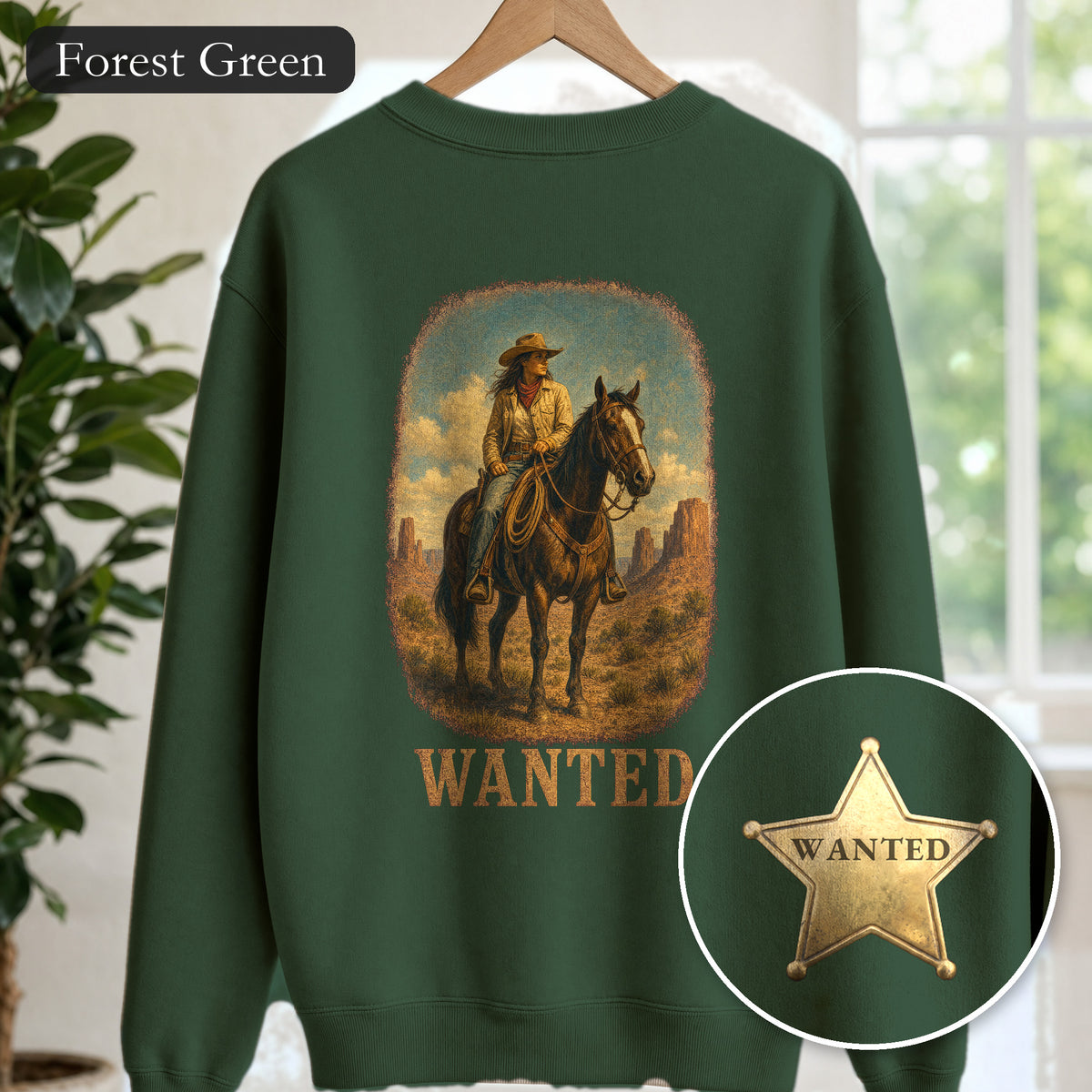 Wanted Cowgirl Sweatshirt, Vintage Western Wanted Poster Crewneck, Desert Outlaw Sweatshirt, Sheriff Star Cowgirl Gift