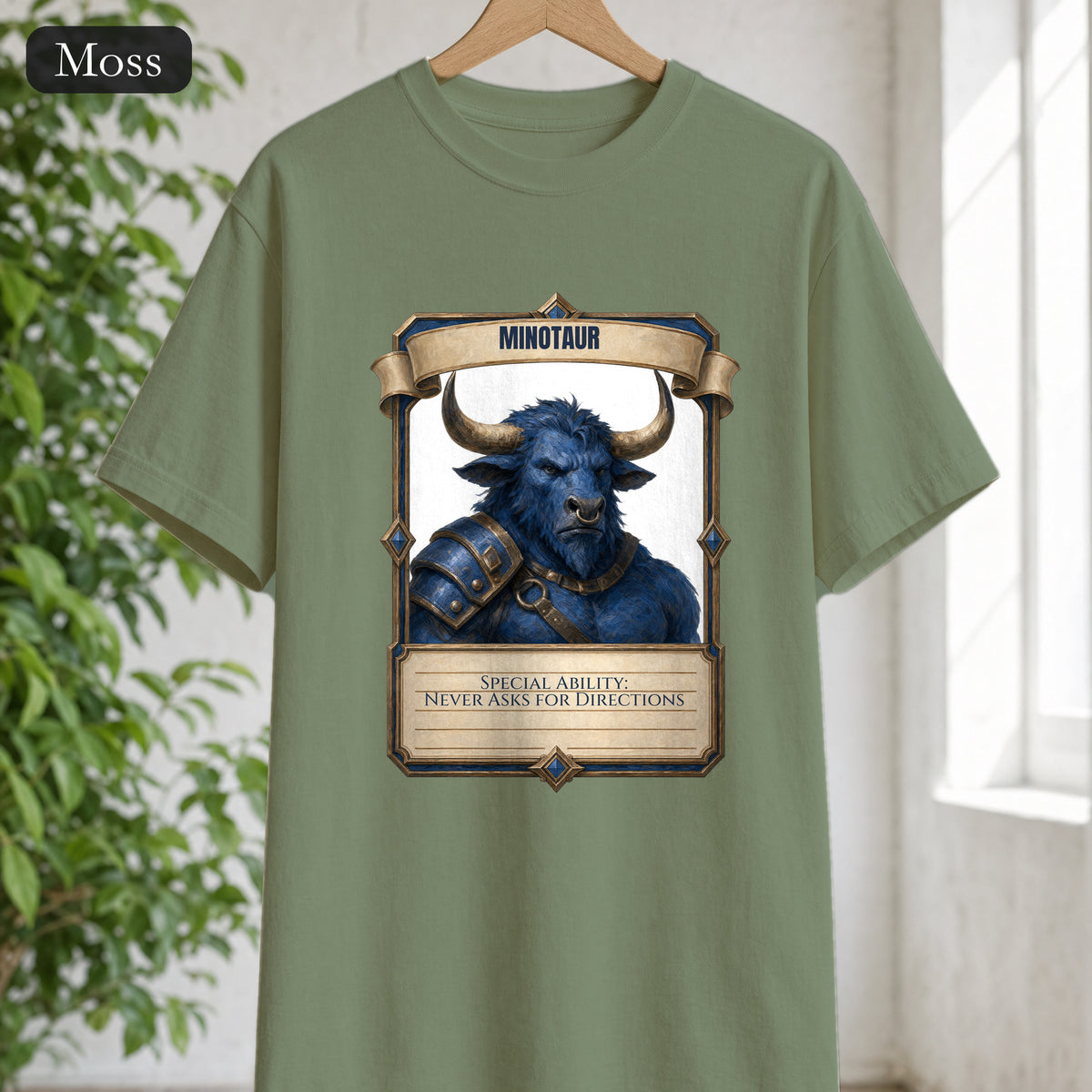 Minotaur Never Asks for Directions Shirt, Funny RPG Stat Card Tee, Tabletop Gamer D20 Gift, Fantasy Dungeon Sweatshirt