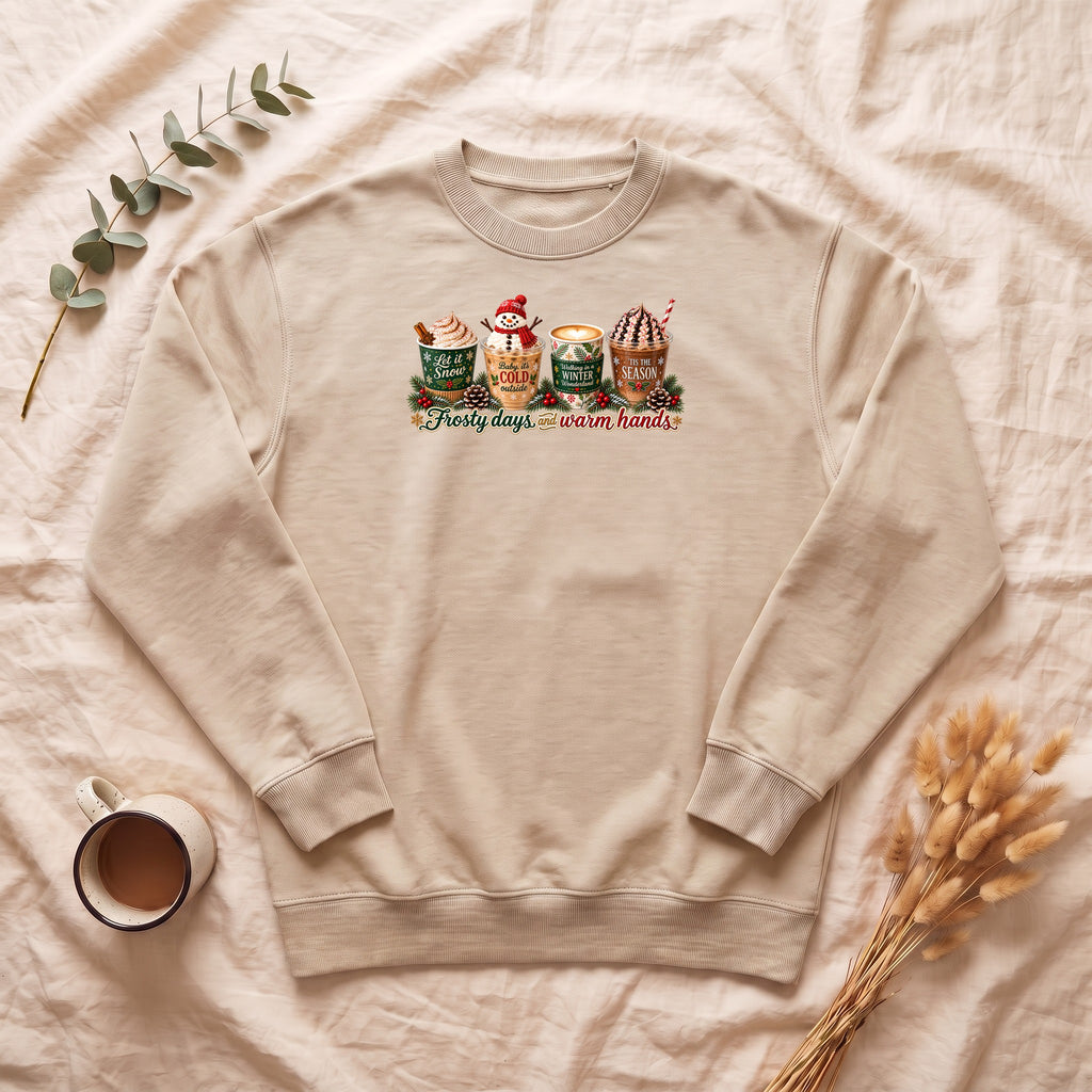 Cozy Holiday Hot Cocoa Graphic Crewneck Sweatshirt | Winter Drink Design