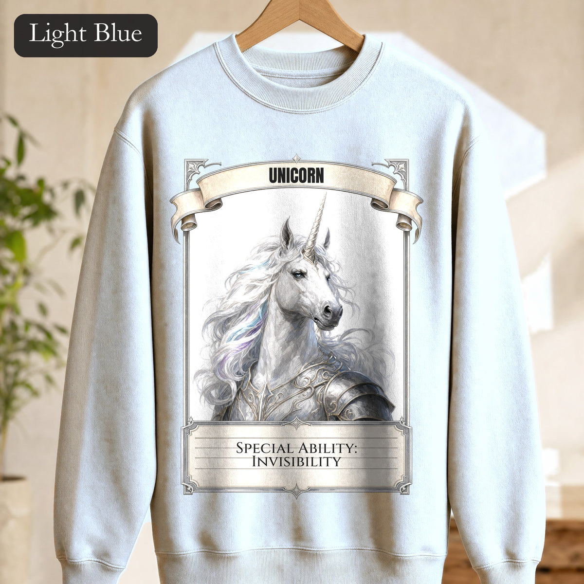 Unicorn Invisibility Stat Card Shirt, Funny RPG Gamer Tee, Tabletop D20 Fantasy Gift, Dungeon Dice Sweatshirt
