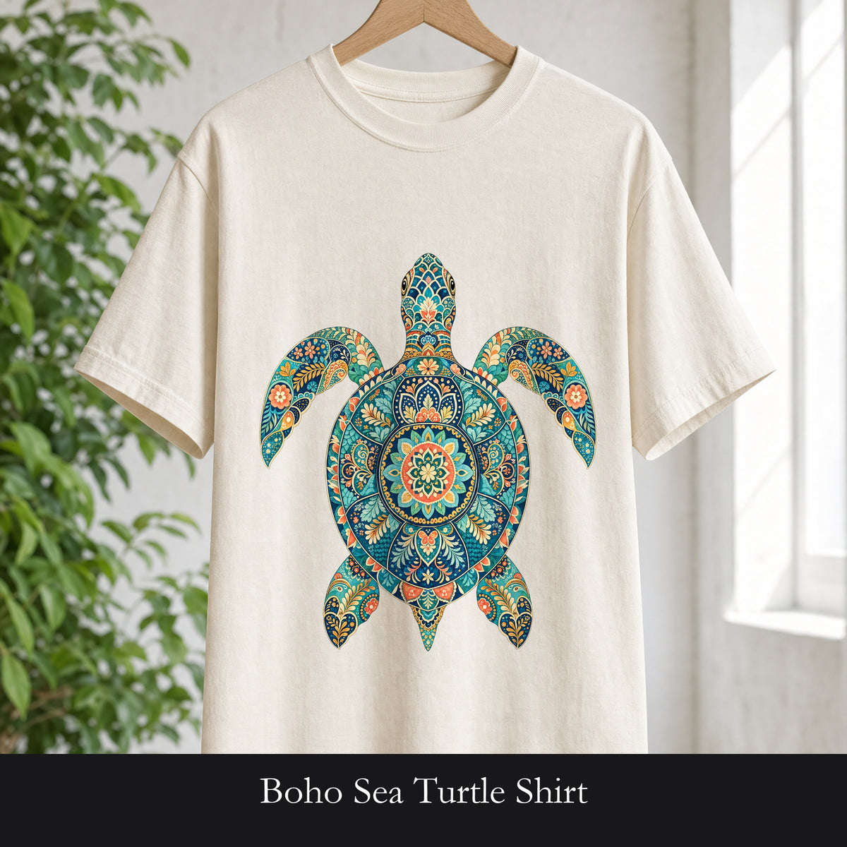 Boho Sea Turtle Shirt, Folk Art Turtle Tee, Japanese Pattern Ocean Lover Gift, Vintage Floral Turtle Sweatshirt