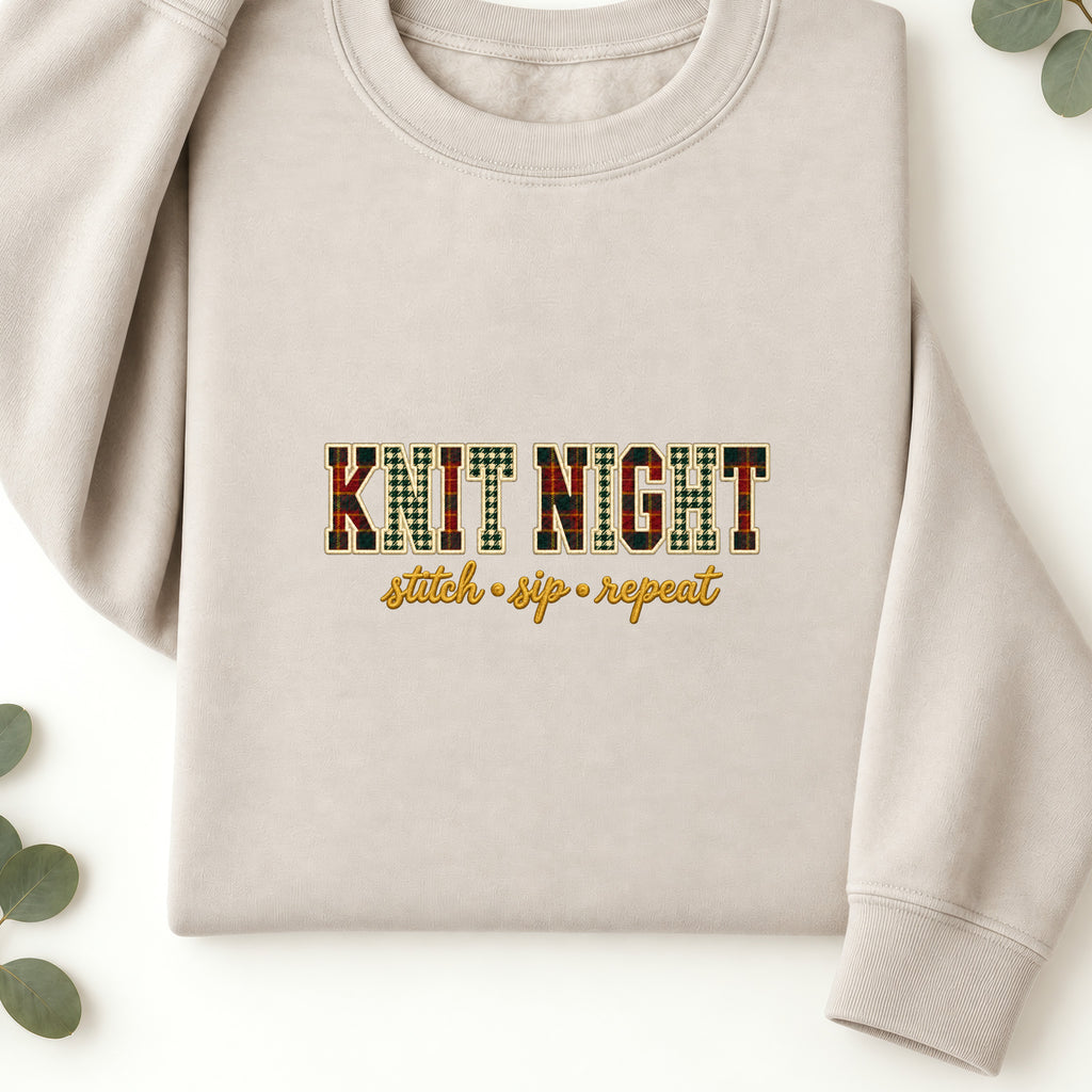 Embroidered Knit Night Stitch Sip Repeat Sweatshirt