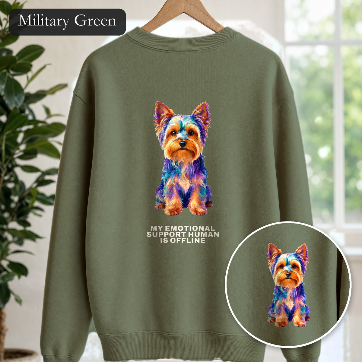 Yorkie Shirt, My Emotional Support Human Is Offline Tee, Funny Yorkshire Terrier Dog Mom Gift, Dog Lover Sweatshirt