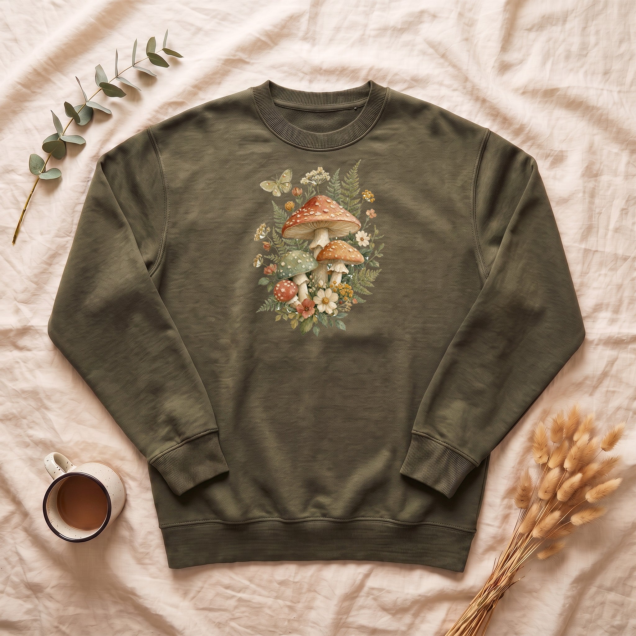Cottagecore Mushroom Shirt, Botanical Fairycore Tee, Whimsical Nature Lover Gift, Painterly Wildflower Sweatshirt