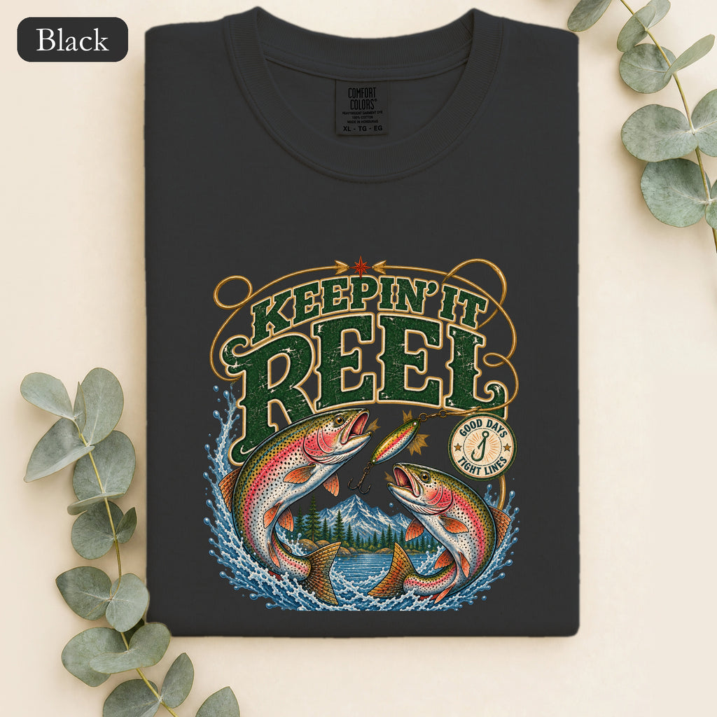 Fly Fishing Reel shirt | Trout Graphic | River Scene, Fly Fishing