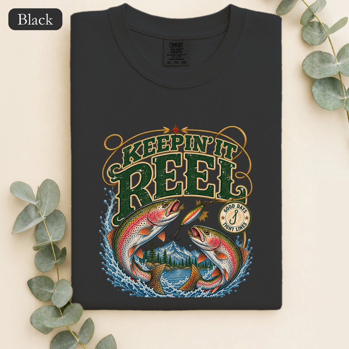 Fly Fishing Reel shirt | Trout Graphic | River Scene, Fly Fishing