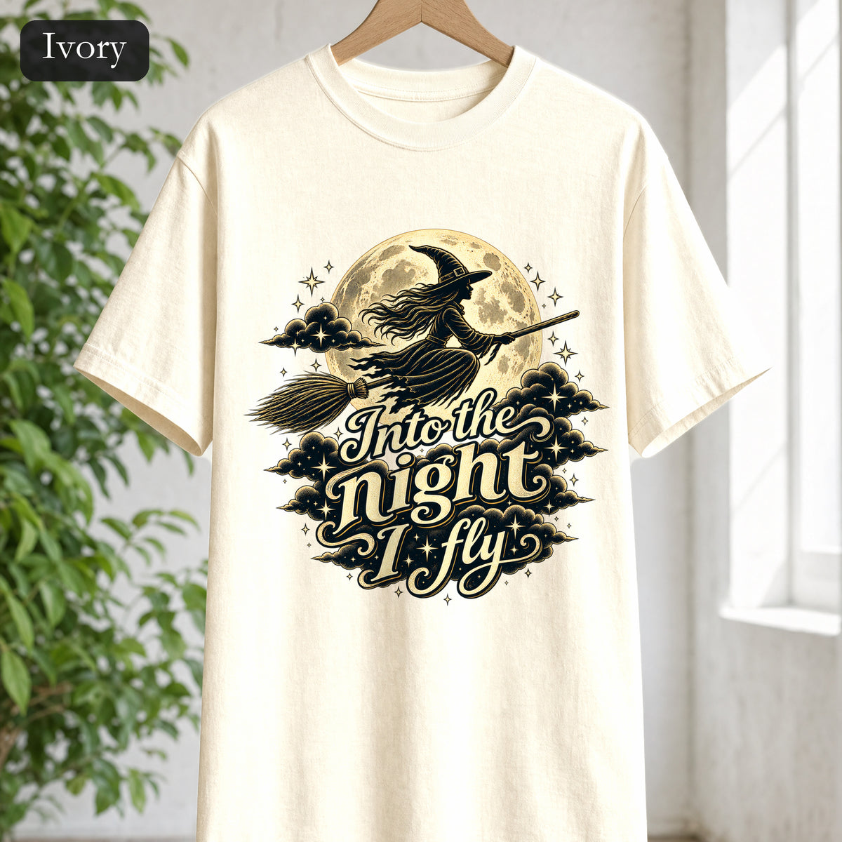 Witch Moon Shirt, Into the Night I Fly, Magical Halloween Tee, Witchy Aesthetic Gift