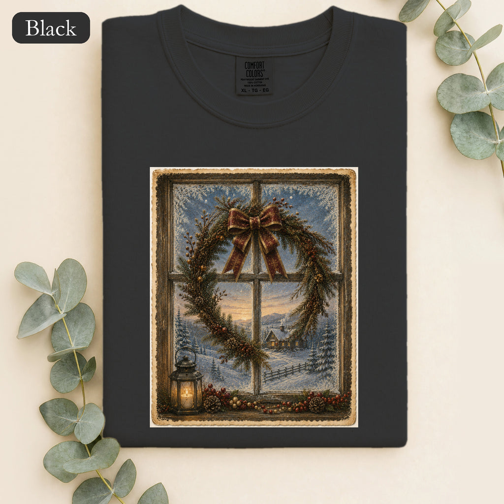 Winter Wreath Window Shirt | Vintage Christmas Scene