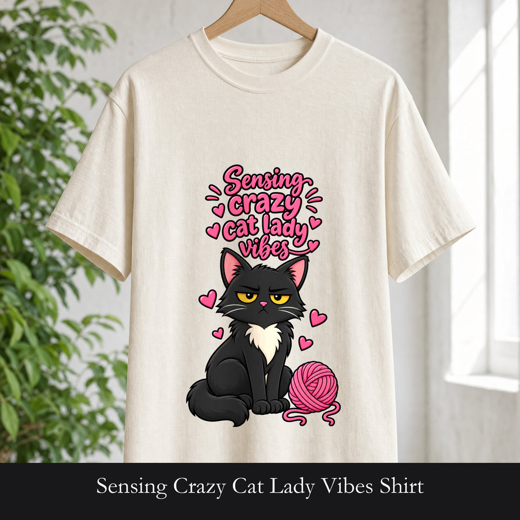 Sensing Crazy Cat Lady Vibes Shirt, Funny Cat Mom Tee, Cat Lover Gift, Sarcastic Cat Owner Sweatshirt