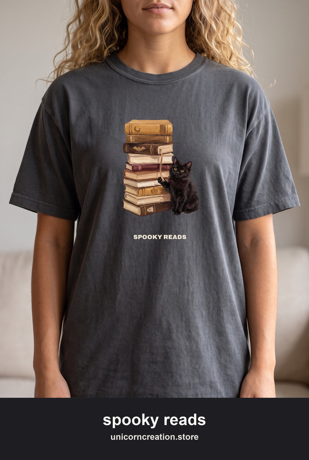Spooky Reads Cat Shirt, TBR Halloween Book Tee, Bookish Spooky Season Tee, Book Lover Black Cat Gift