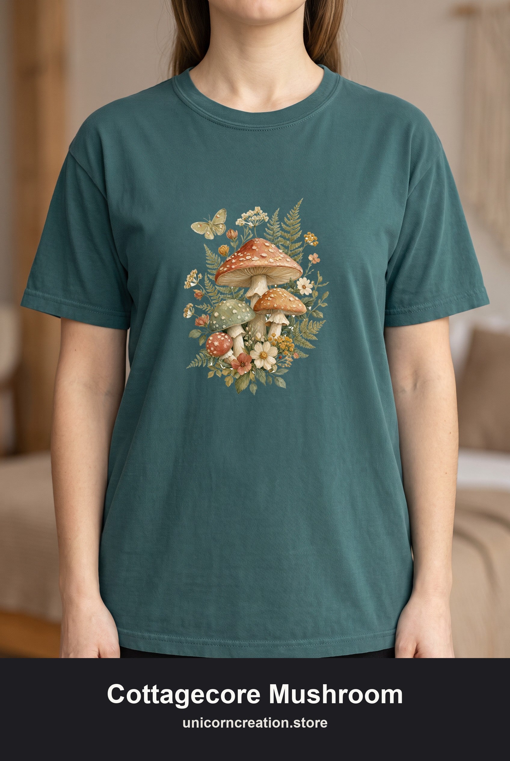 Cottagecore Mushroom Shirt, Botanical Fairycore Tee, Whimsical Nature Lover Gift, Painterly Wildflower Sweatshirt
