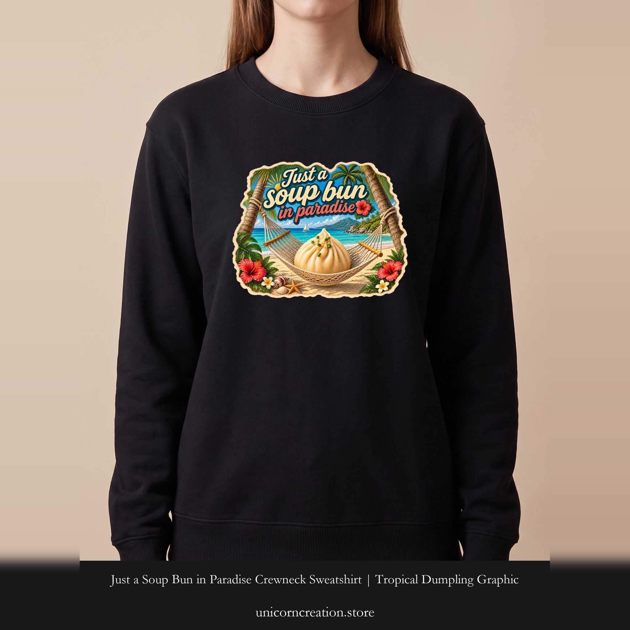 Just a Soup Bun in Paradise Crewneck Sweatshirt | Tropical Dumpling Graphic