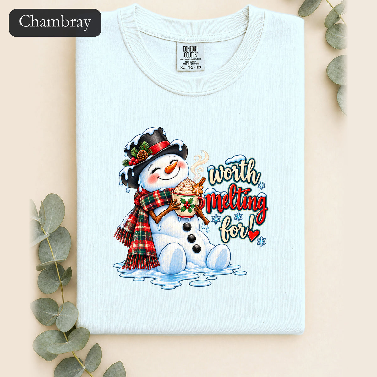 Worth melting for -Snowman with with cocoa Shirt | Christmas Holiday Snowman Tee