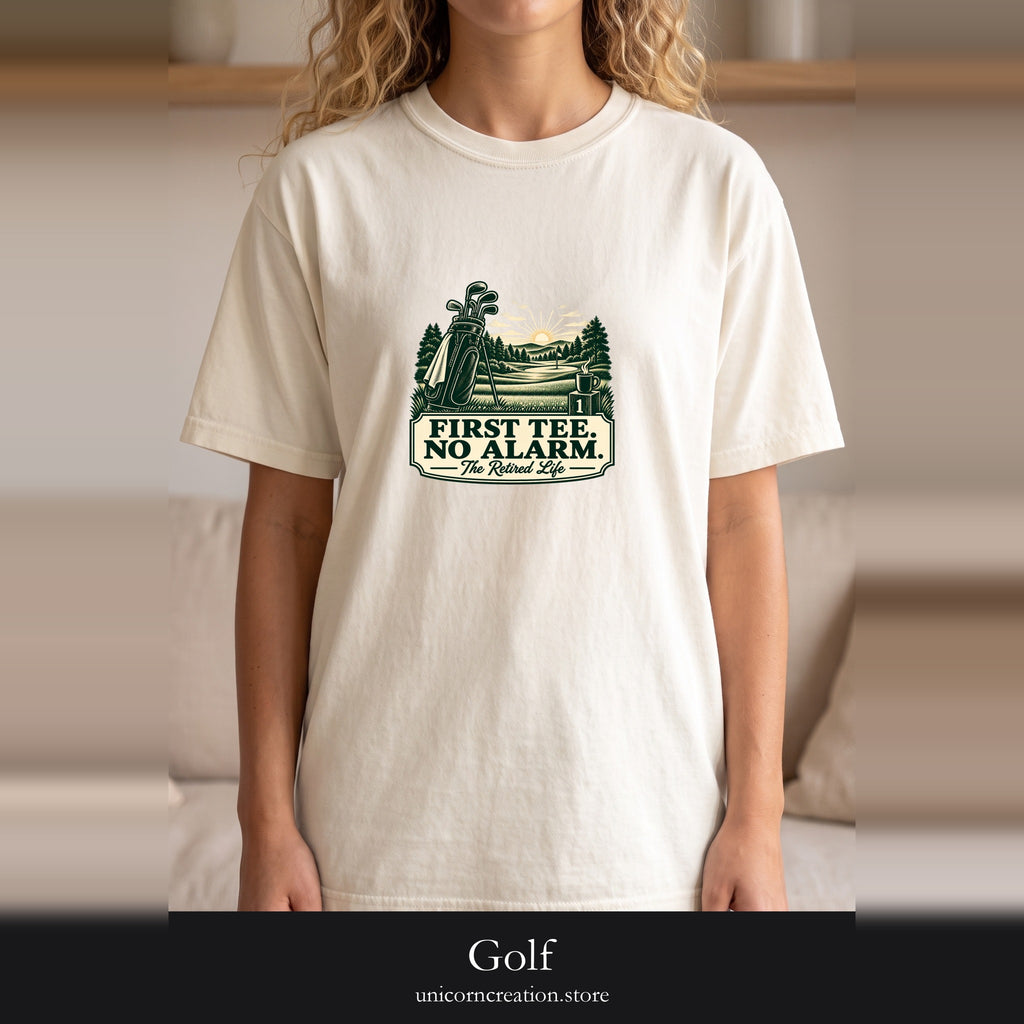 Golf Shirt, First Tee No Alarm, Vintage Golf Graphic Tee, Funny Golfer Retirement Gift