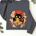 Kawaii Black Cat Slurping Ramen Sweatshirt | Japanese Noodles, Retro Floral