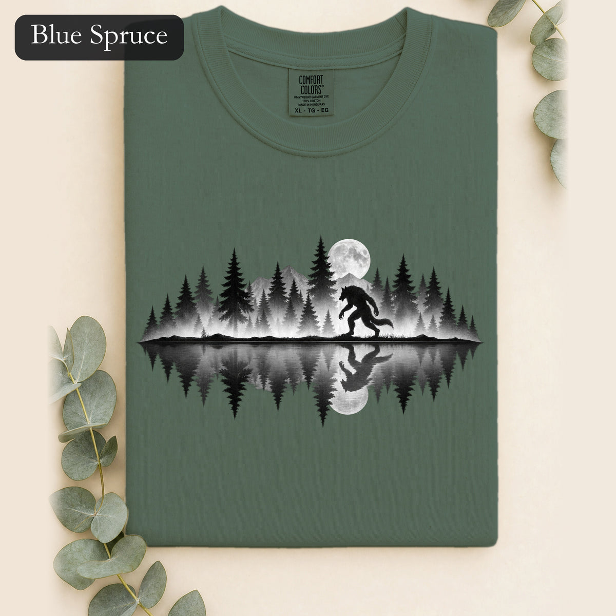 Werewolf Silhouette Moonlight Forest Shirt | Werewolf Lake Reflection