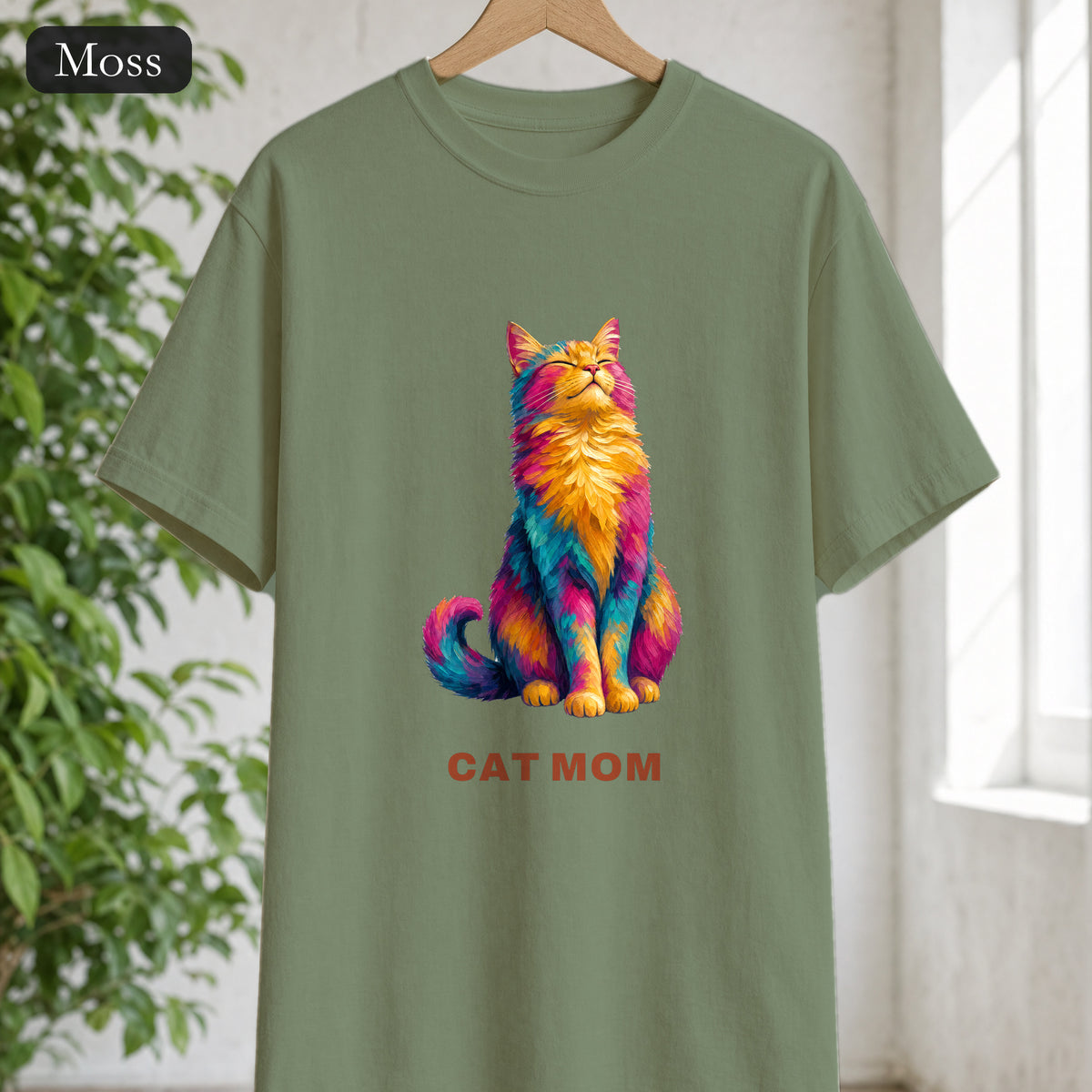 Cat Mom Shirt, Vibrant Painterly Cat Tee, Bold Cat Lover Gift, Colorful Cat Owner Sweatshirt