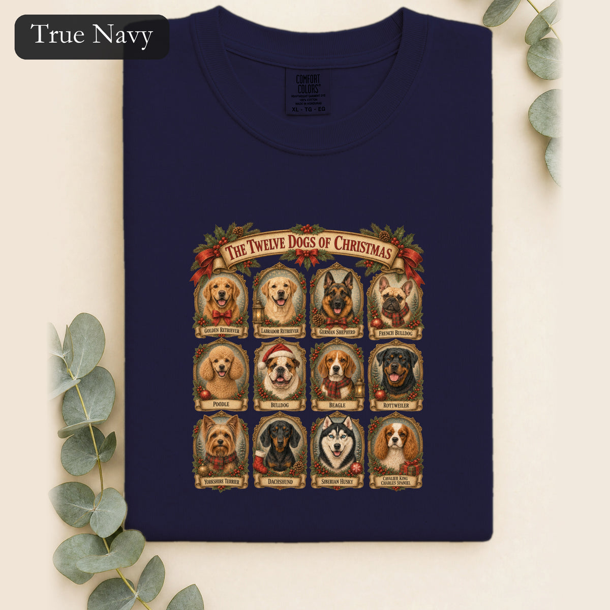 Twelve Dogs of Christmas Shirt | Vintage Dog Portraits Holiday