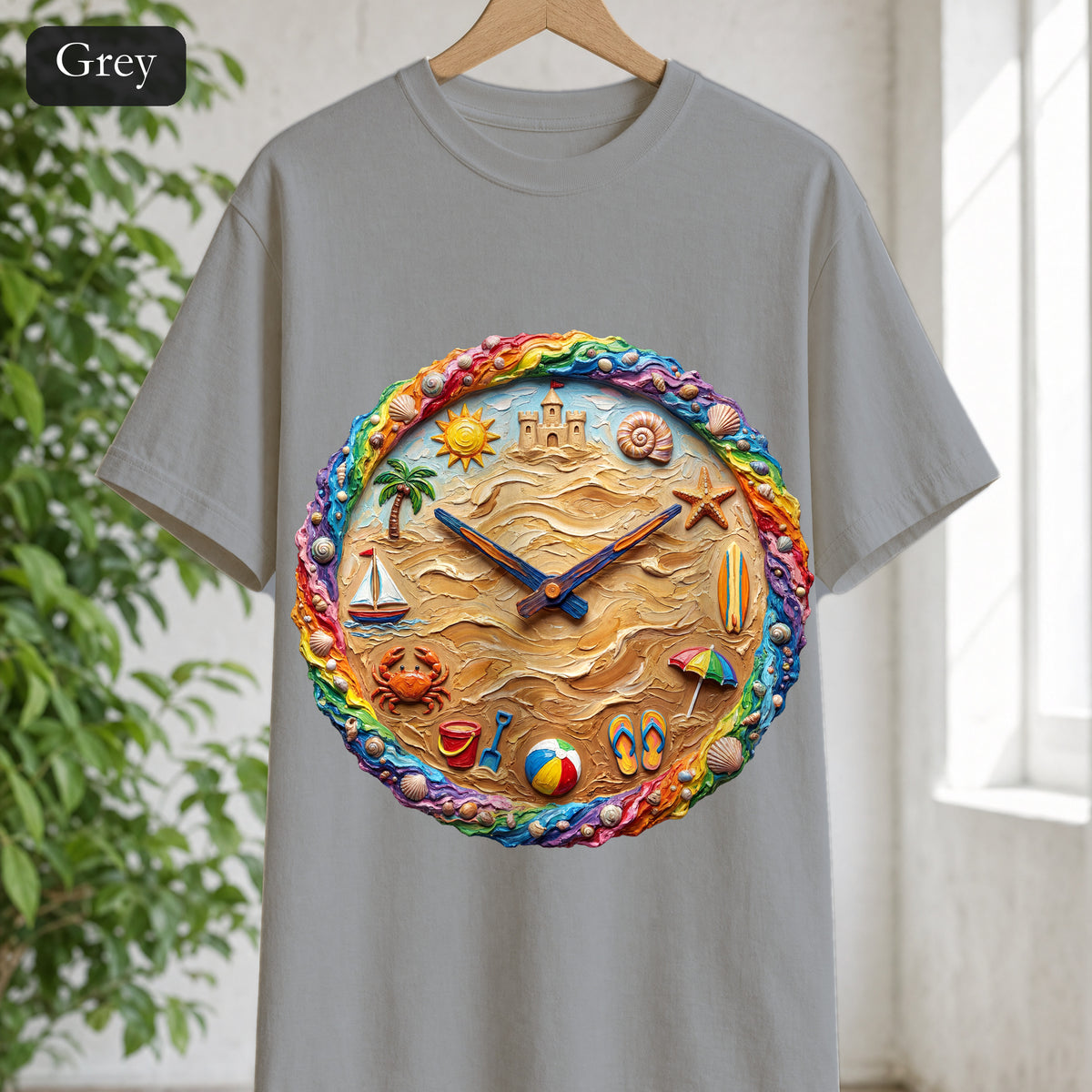 Beach Clock Shirt, Dreamy Coastal Art Tee, Surreal Beach Lover Gift, Summer Ocean Sweatshirt