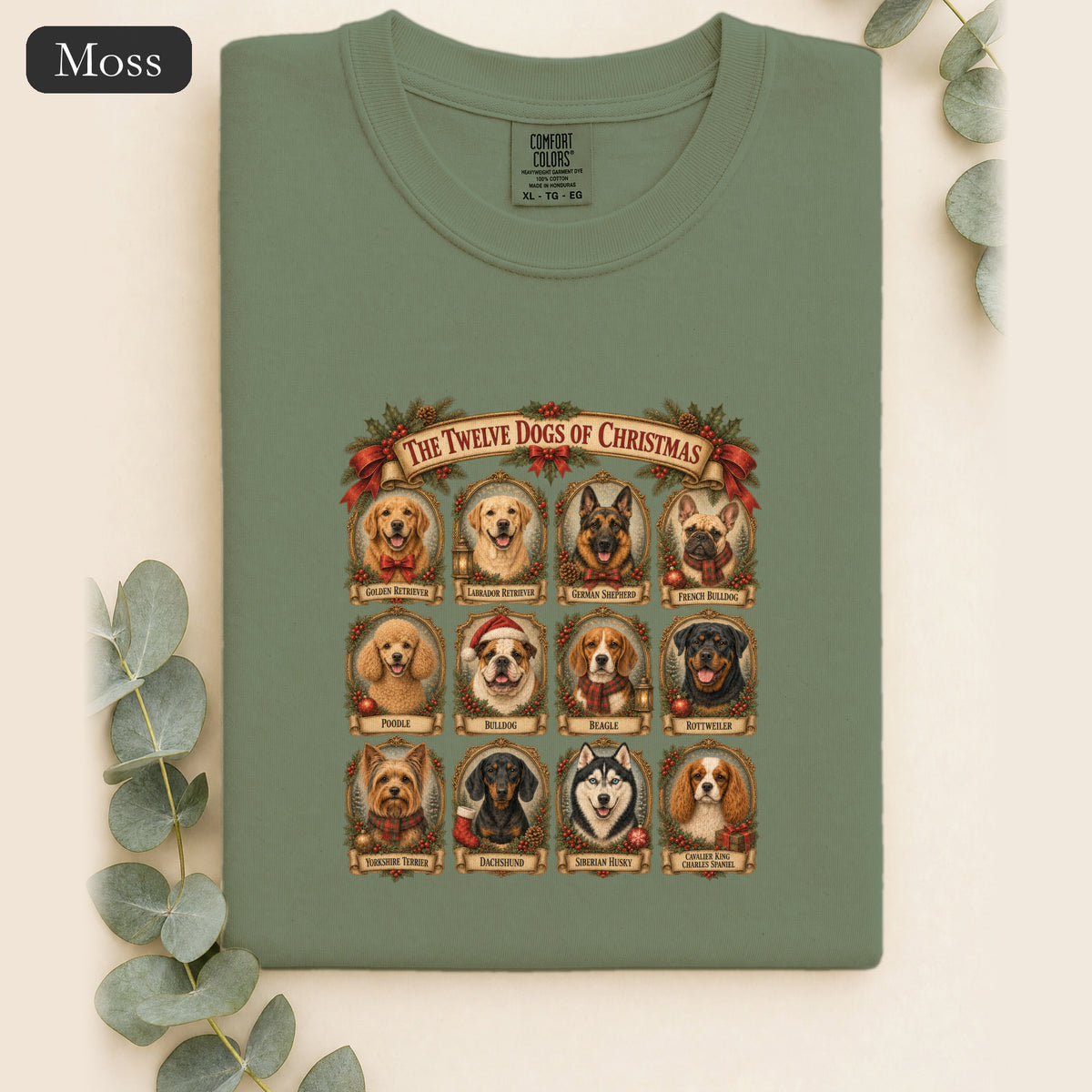 Twelve Dogs of Christmas Shirt | Vintage Dog Portraits Holiday