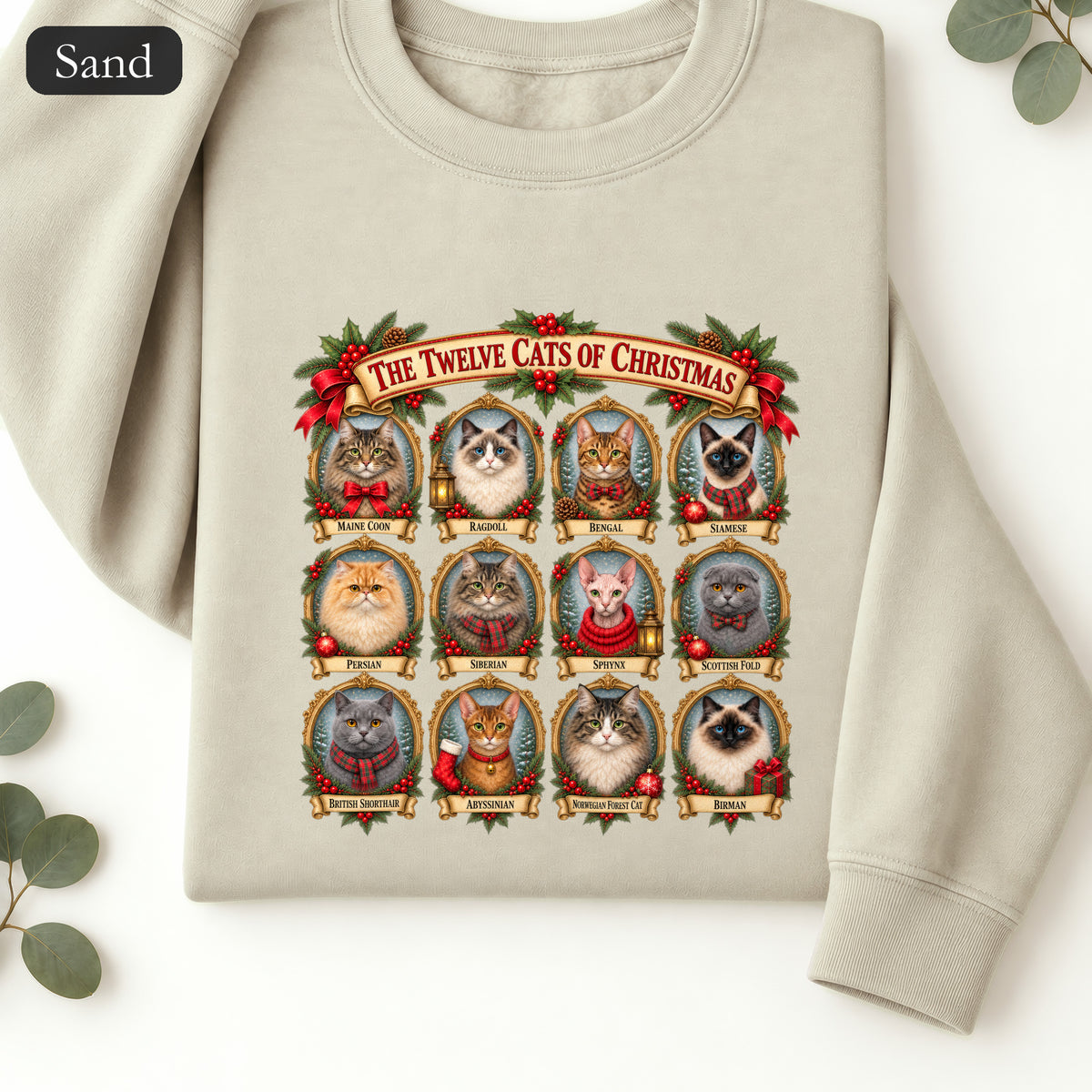 The Twelve Cats of Christmas sweatshirt | holiday cat portrait collage