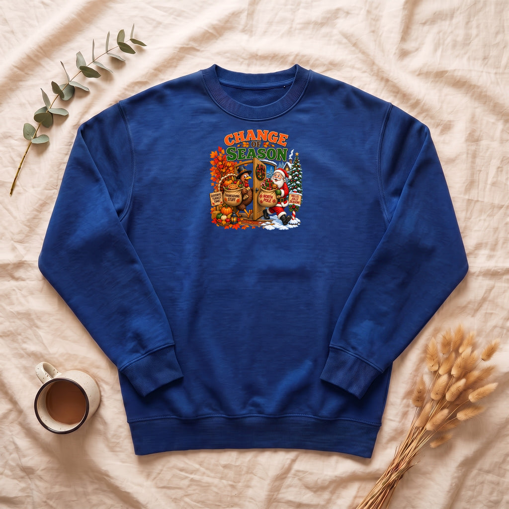 Change of Season Sweatshirt | Fall to Winter Holiday Pumpkin Santa Design