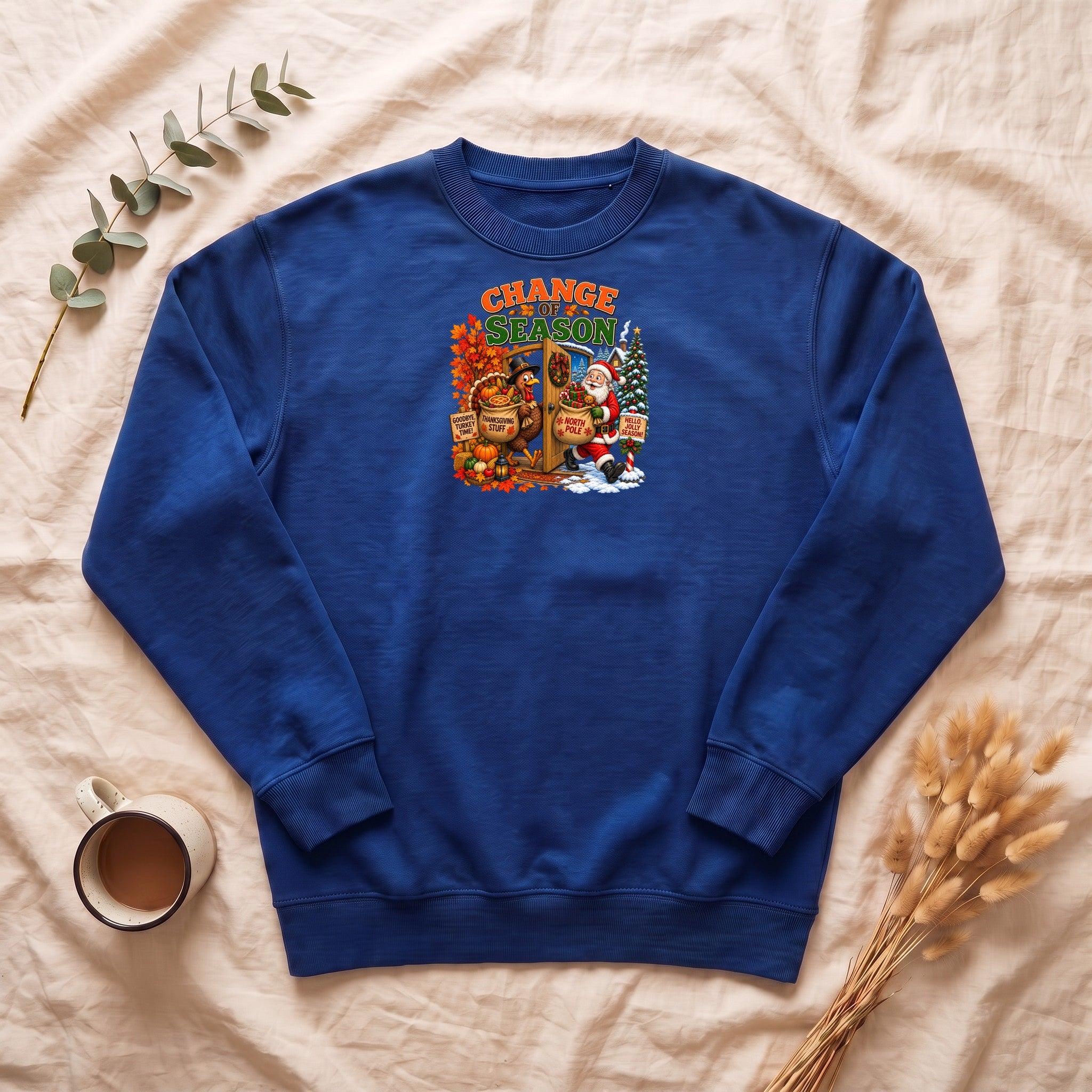 Change of Season Sweatshirt | Fall to Winter Holiday Pumpkin Santa Design