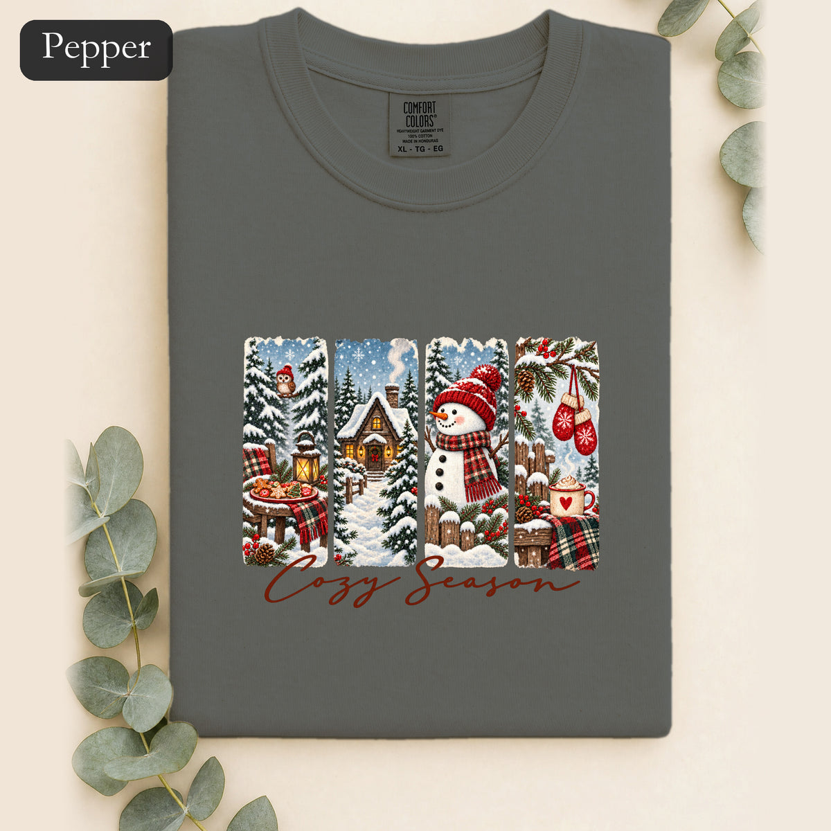 Cozy Winter Scenes Tee | Snowman Cabin Holiday Shirt