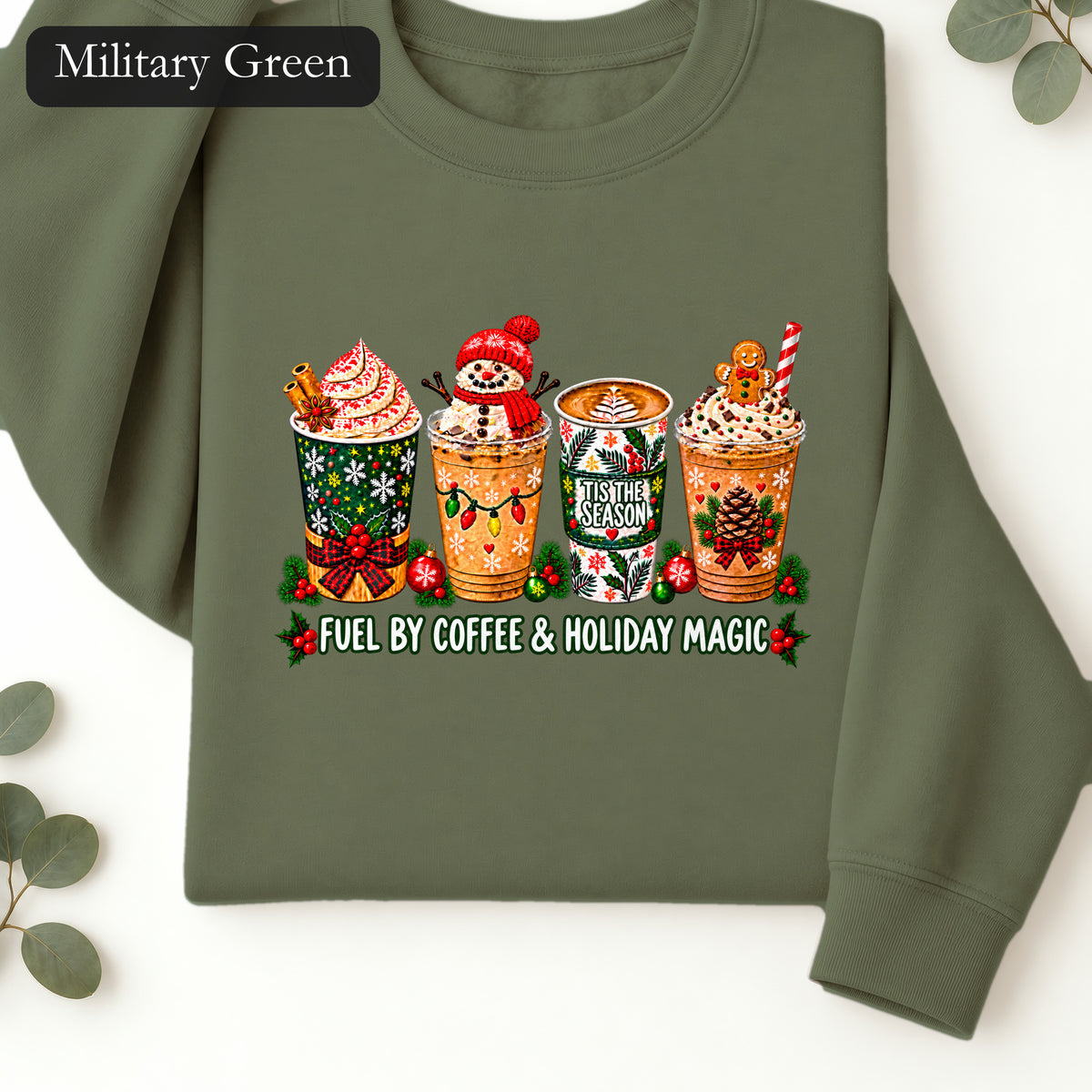 Cozy Holiday Coffee Cocoa Graphic Crewneck Sweatshirt | Winter Drink Design