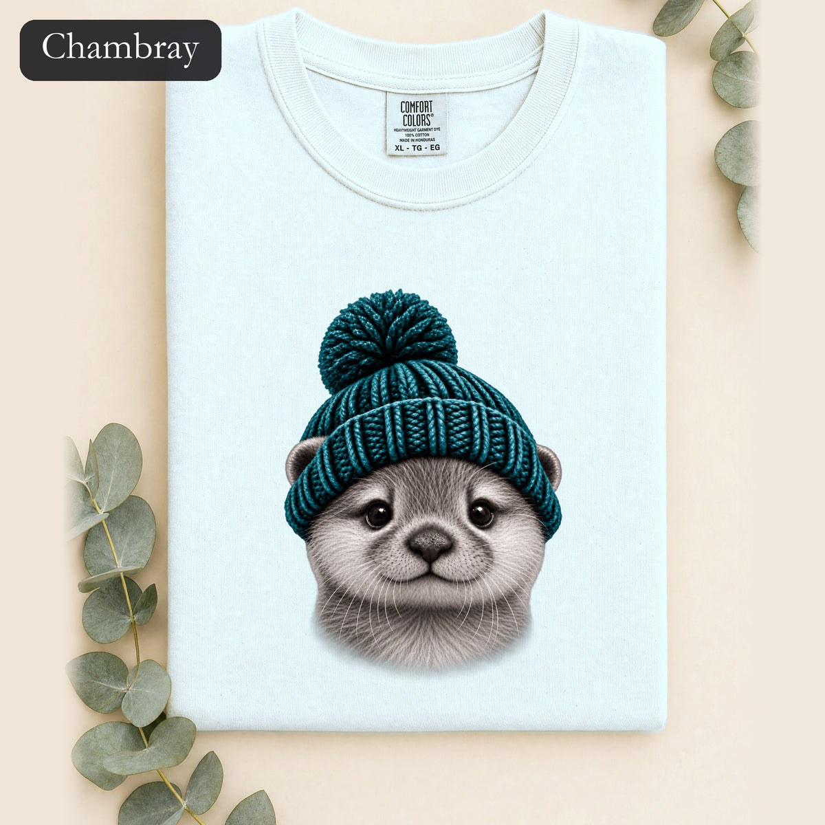 Otter Wearing Beanie Shirt | Cute Animal Illustration