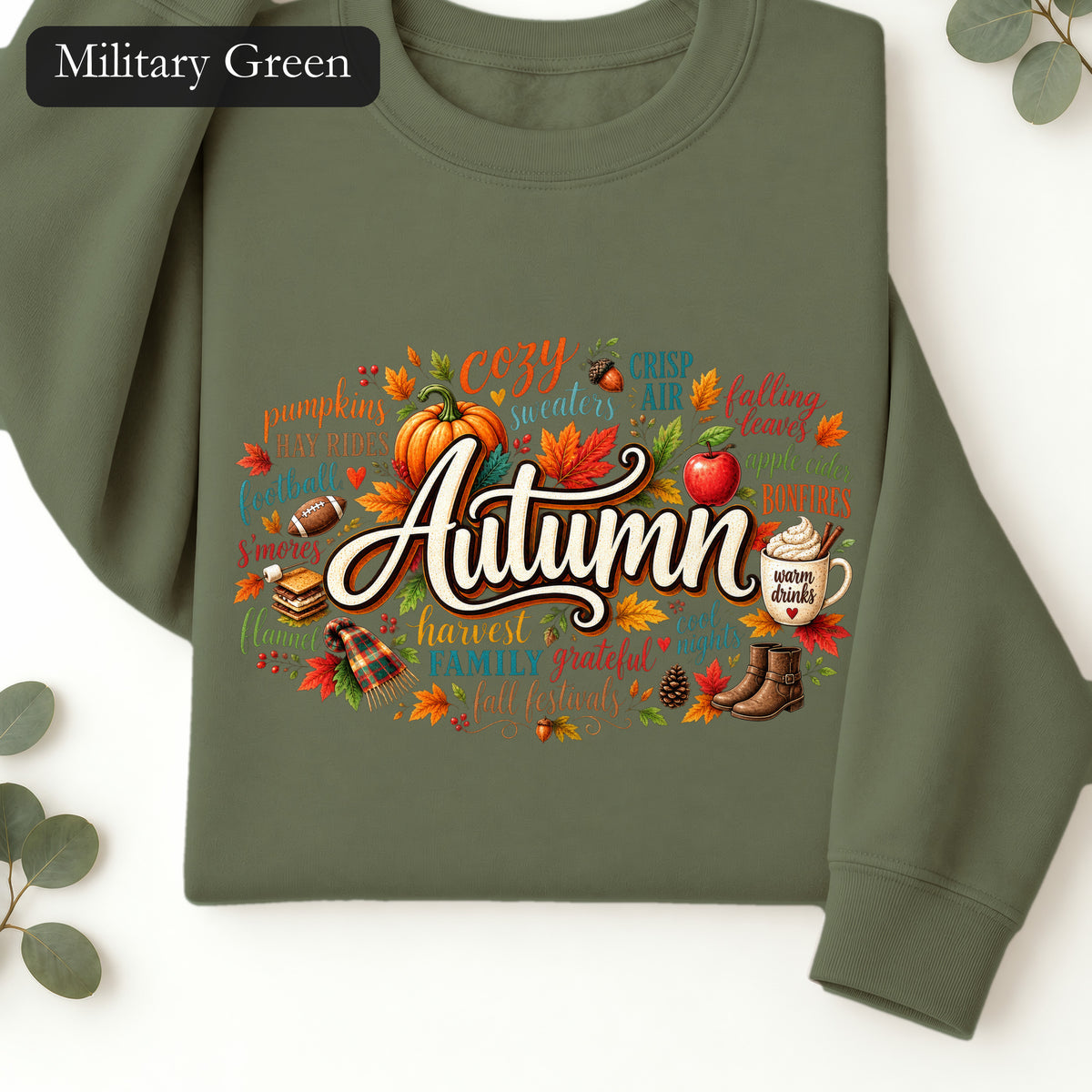 Autumn lettering collage Sweatshirt | Fall pumpkin leaves cider cozy harvest