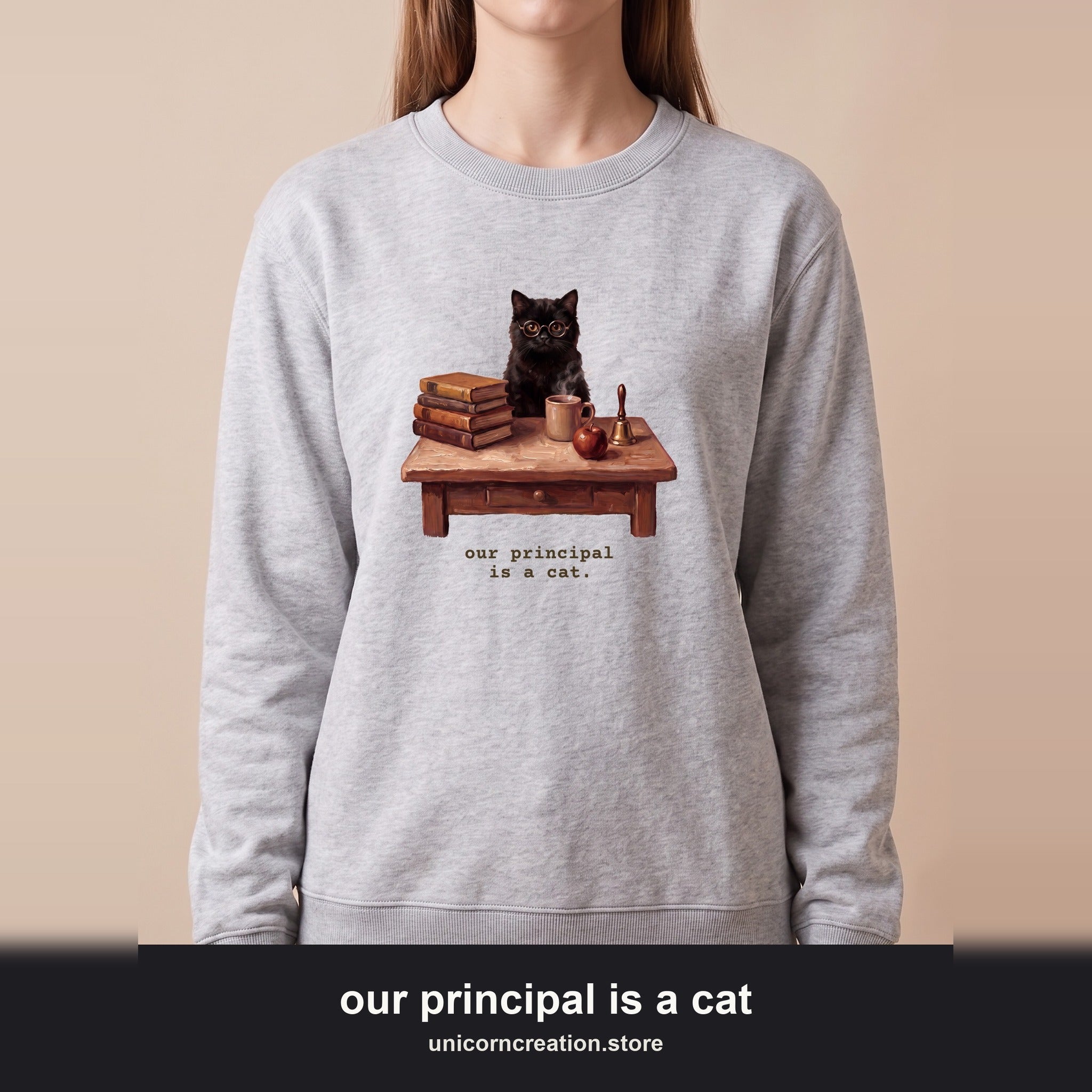 Our Principal Is A Cat Sweatshirt, Funny Homeschool Mom Crewneck, Homeschool Family Cat Sweatshirt, Homeschool Gift