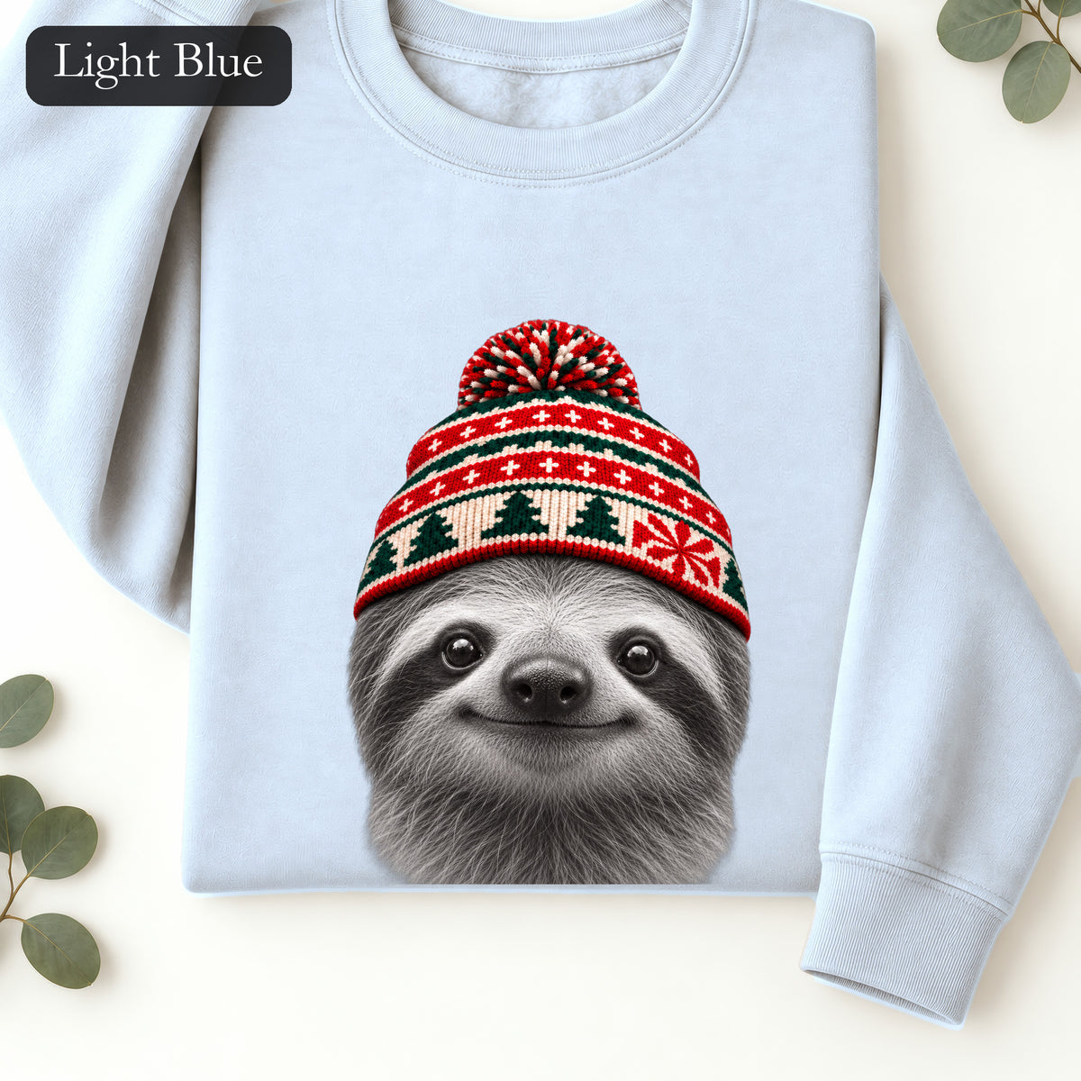 Sloth Wearing Christmas Knit Beanie | Cozy Winter Animal Crewneck