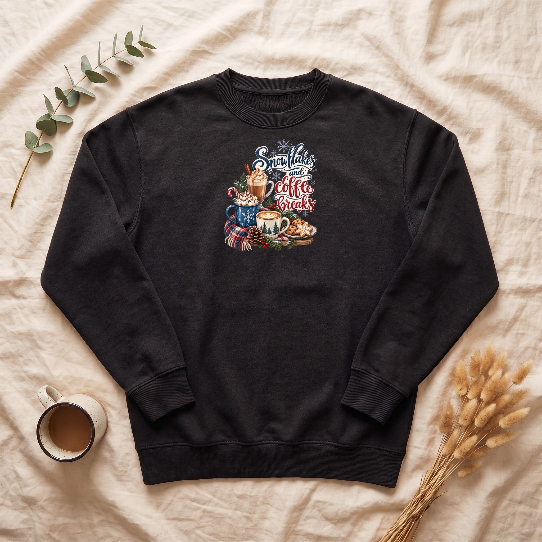 Snowflakes and Coffee Break Sweatshirt | Winter Hot Cocoa Mug Design