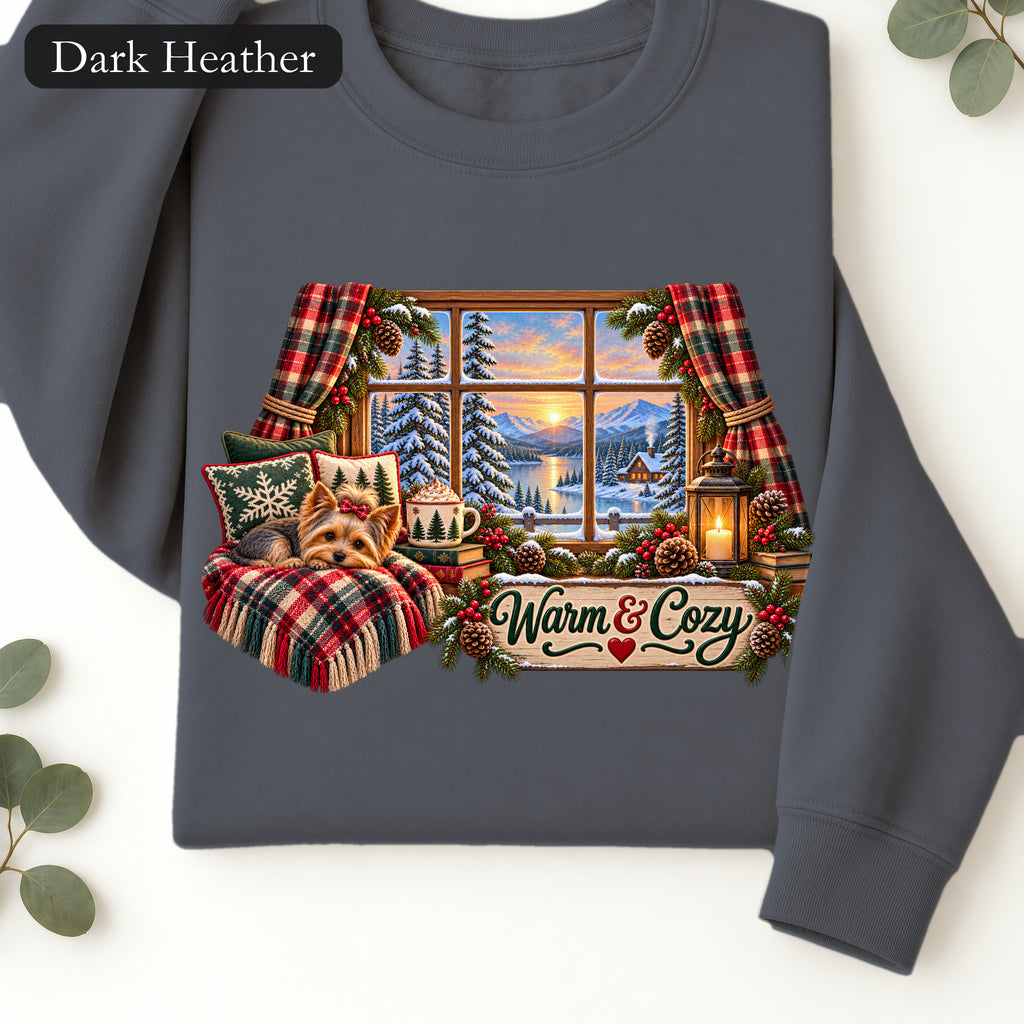 Warm & Cozy Cabin Window Sweatshirt | Winter Lodge Plaid Decor