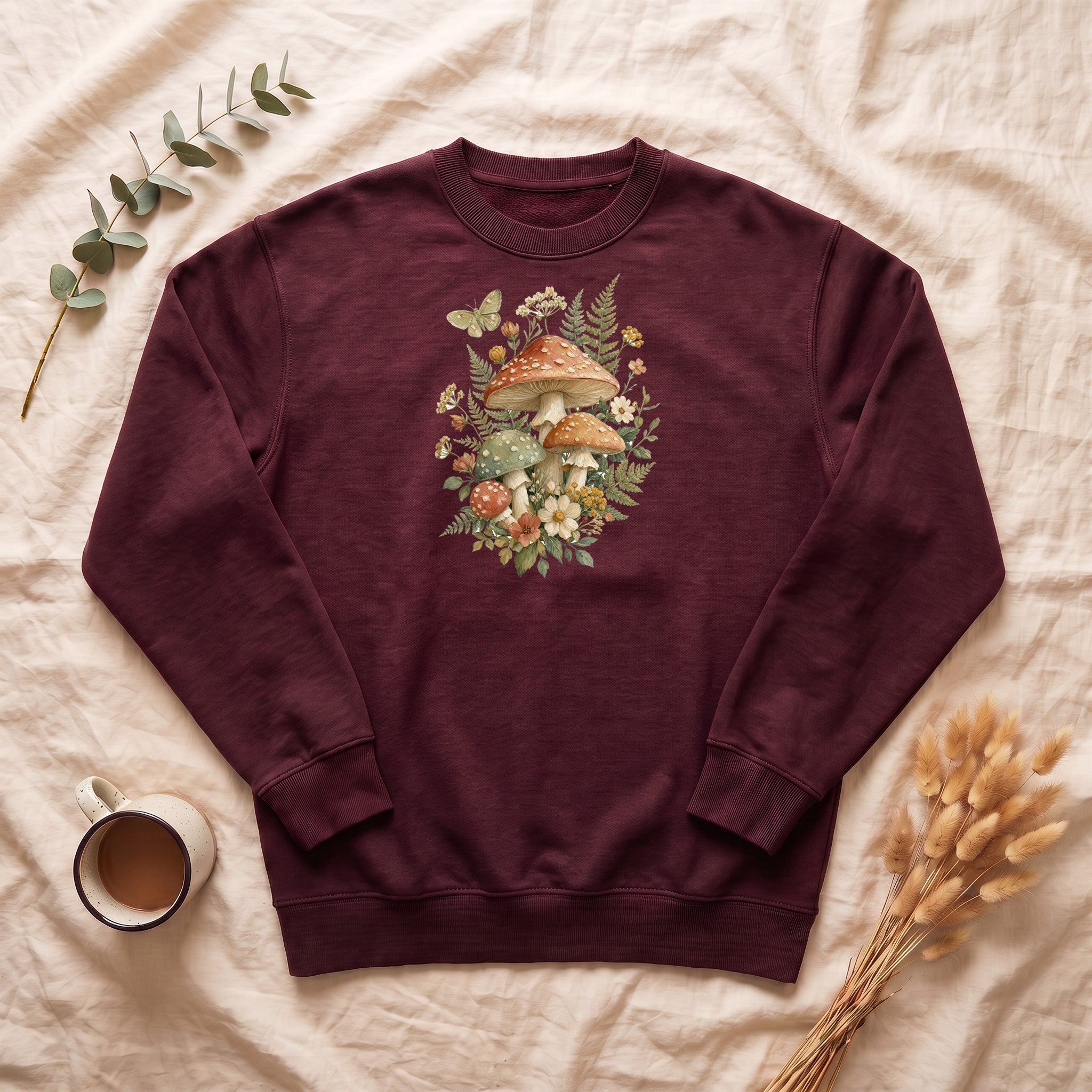 Cottagecore Mushroom Shirt, Botanical Fairycore Tee, Whimsical Nature Lover Gift, Painterly Wildflower Sweatshirt