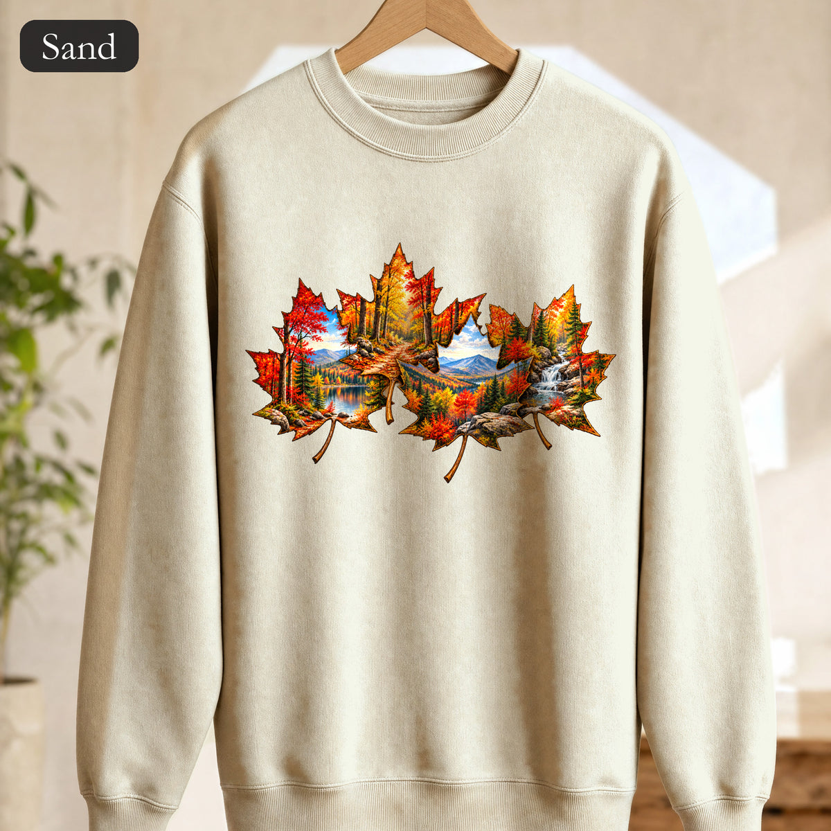 Autumn Maple Leaf Landscape Sweatshirt | Fall Forest Lake Scene