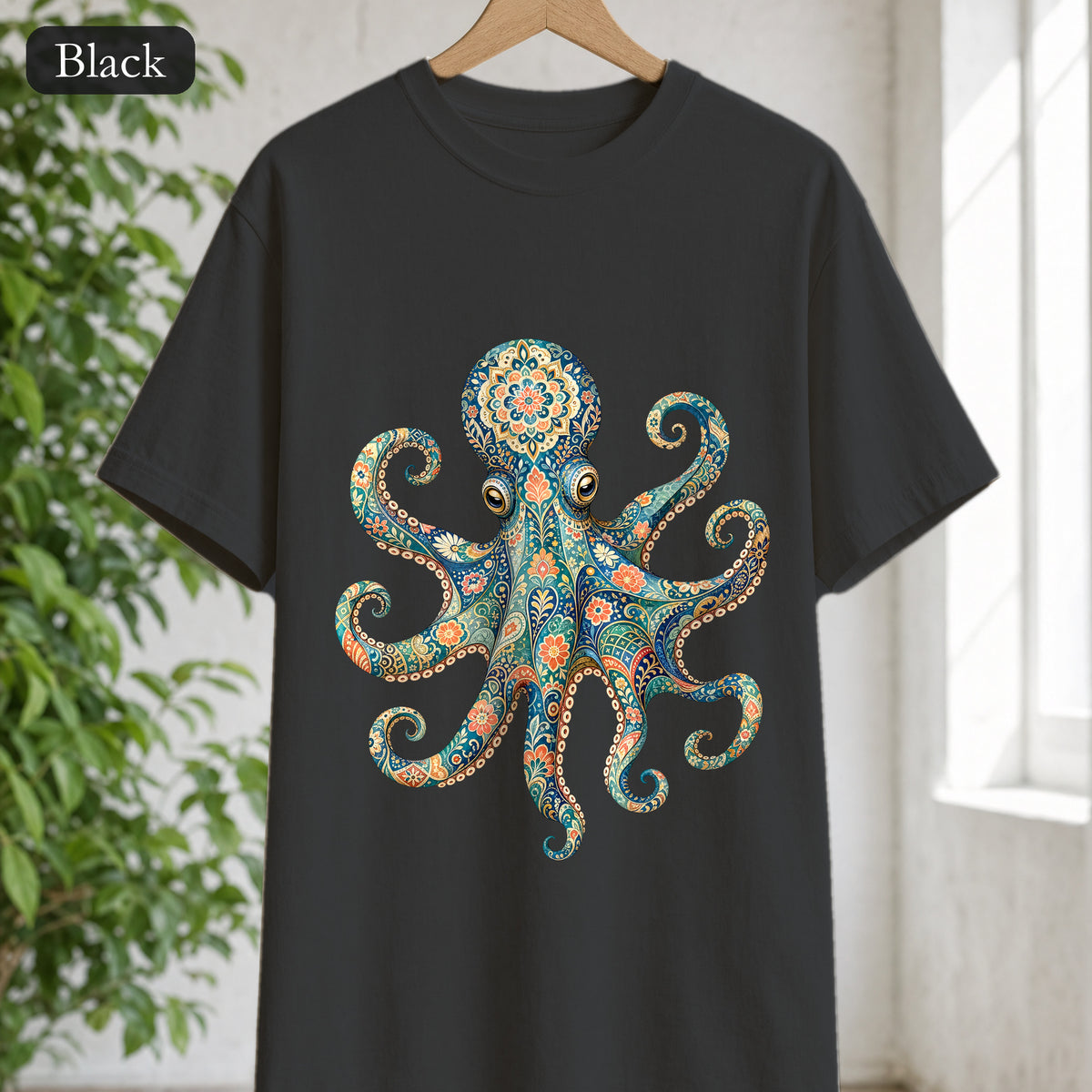 Boho Octopus Shirt, Folk Art Octopus Tee, Japanese Pattern Ocean Lover Gift, Vintage Floral Octopus Sweatshirt
