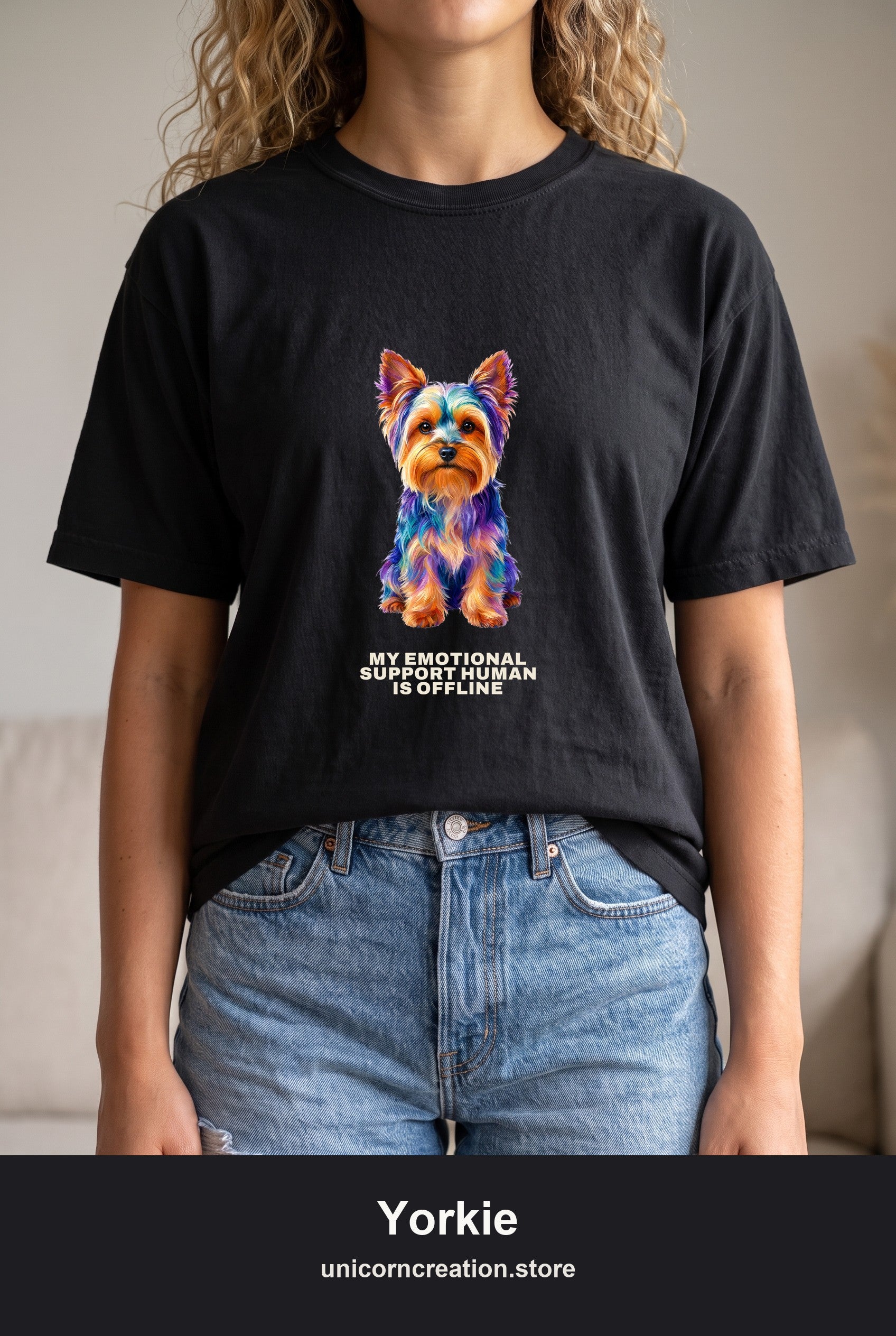 Yorkie Shirt, My Emotional Support Human Is Offline Tee, Funny Yorkshire Terrier Dog Mom Gift, Dog Lover Sweatshirt