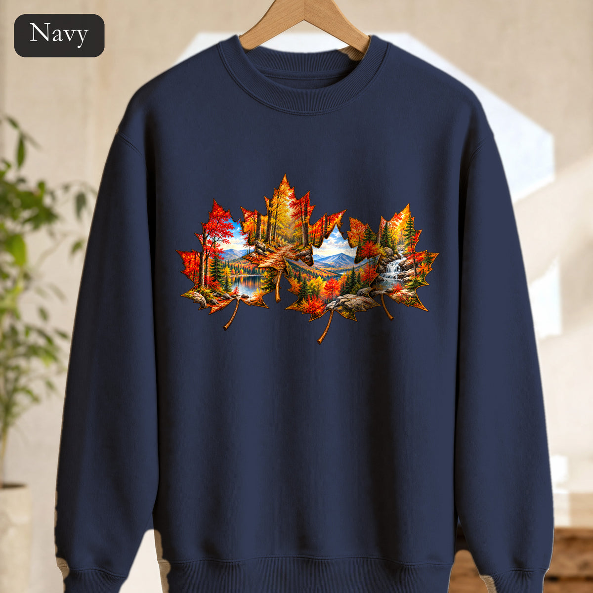 Autumn Maple Leaf Landscape Sweatshirt | Fall Forest Lake Scene