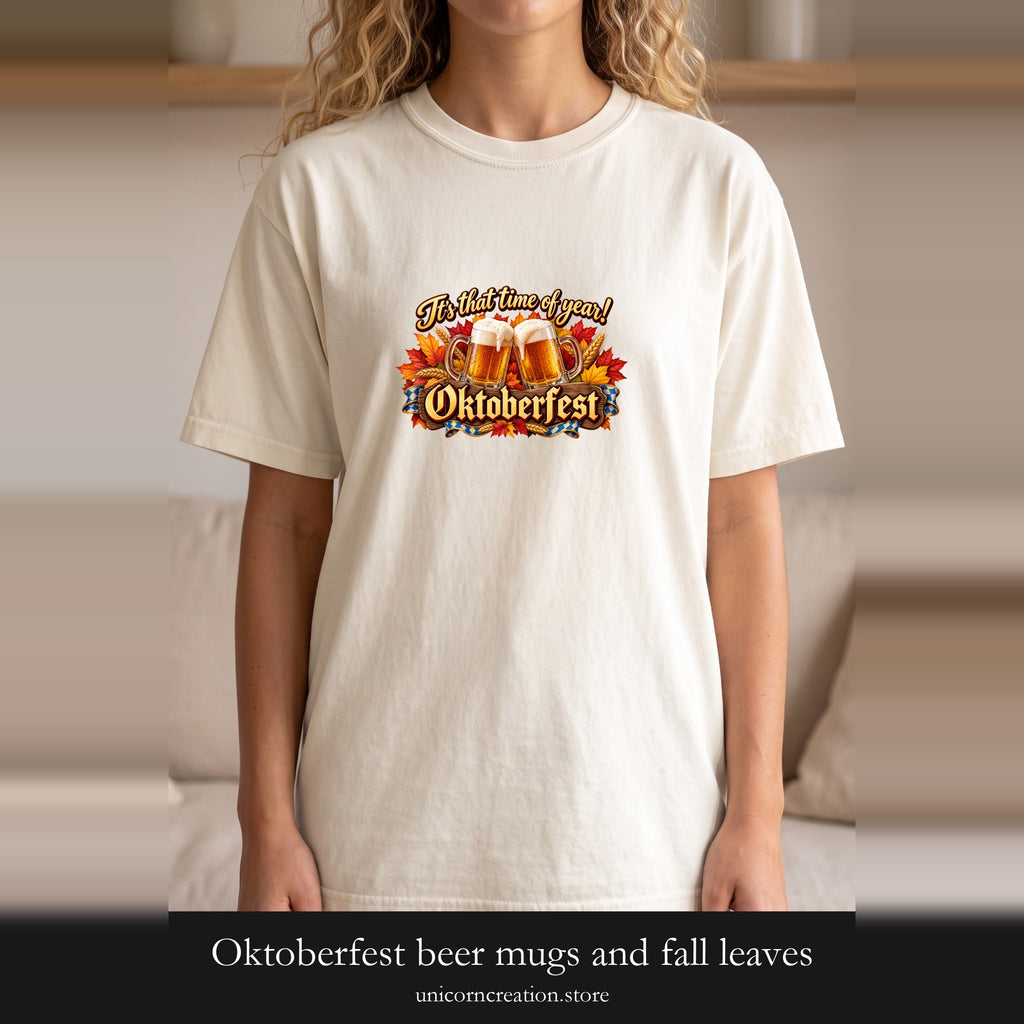 Oktoberfest beer mugs and fall leaves Shirt | It's that time of year