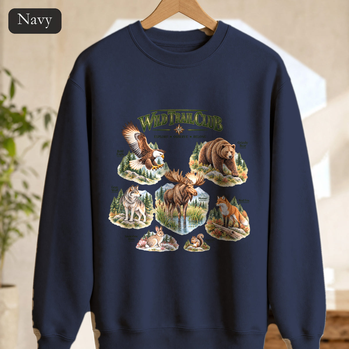 Wild Trail Club Sweatshirt, Woodland Animals Crewneck, Walk Steady Go Far, Hiking Nature Lover Gift