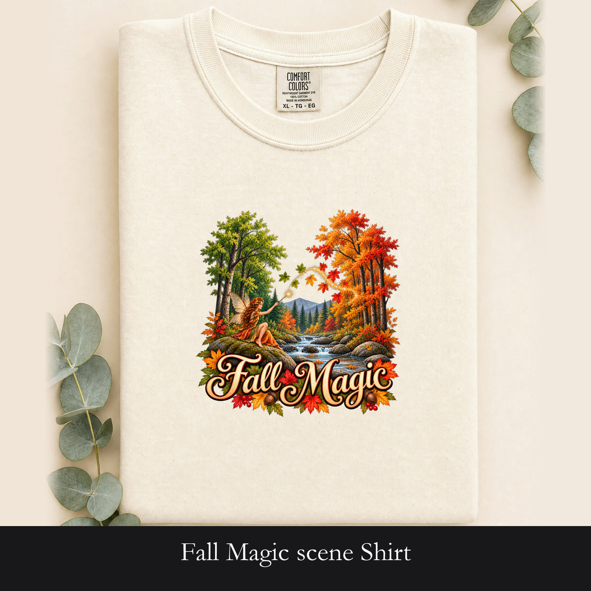 Fall Magic scene Shirt | autumn trees, waterfall, leaves
