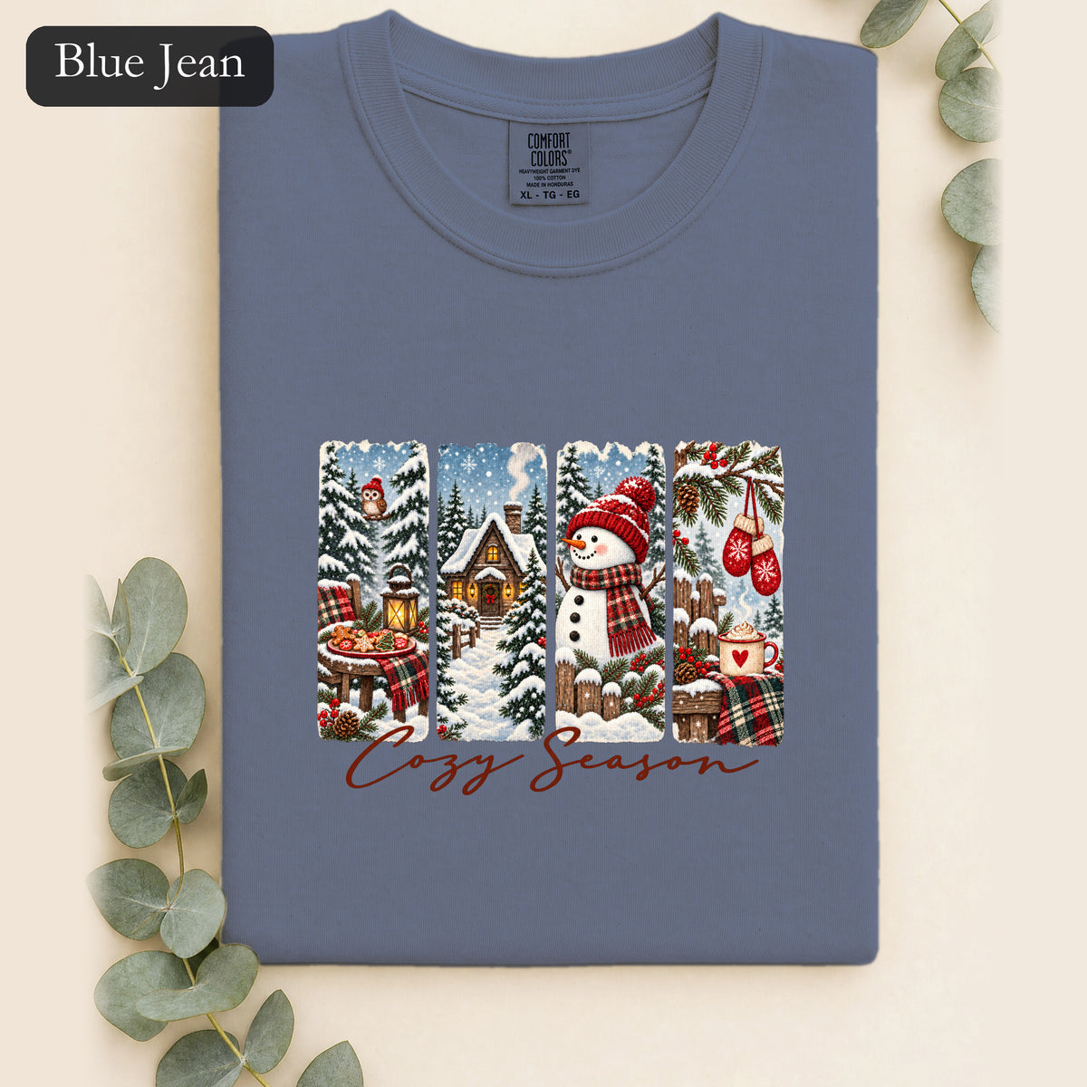 Cozy Winter Scenes Tee | Snowman Cabin Holiday Shirt